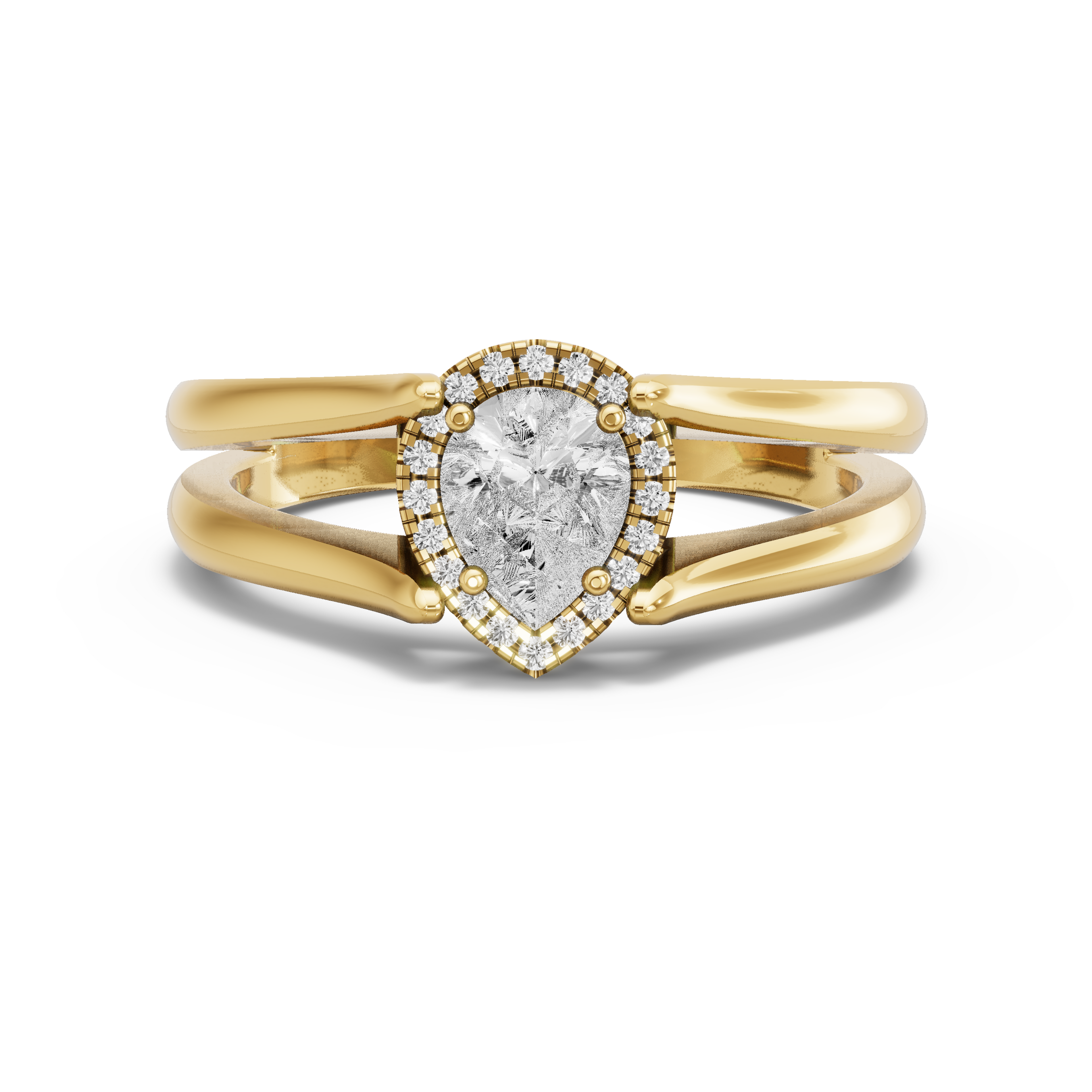Image for Pear Pave Halo Ring with Split Ring Solitaire band