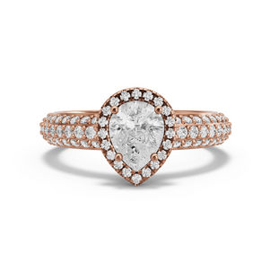 Image for Pear Pave Halo Ring with Triple Row Pave band in 18K Rose Gold