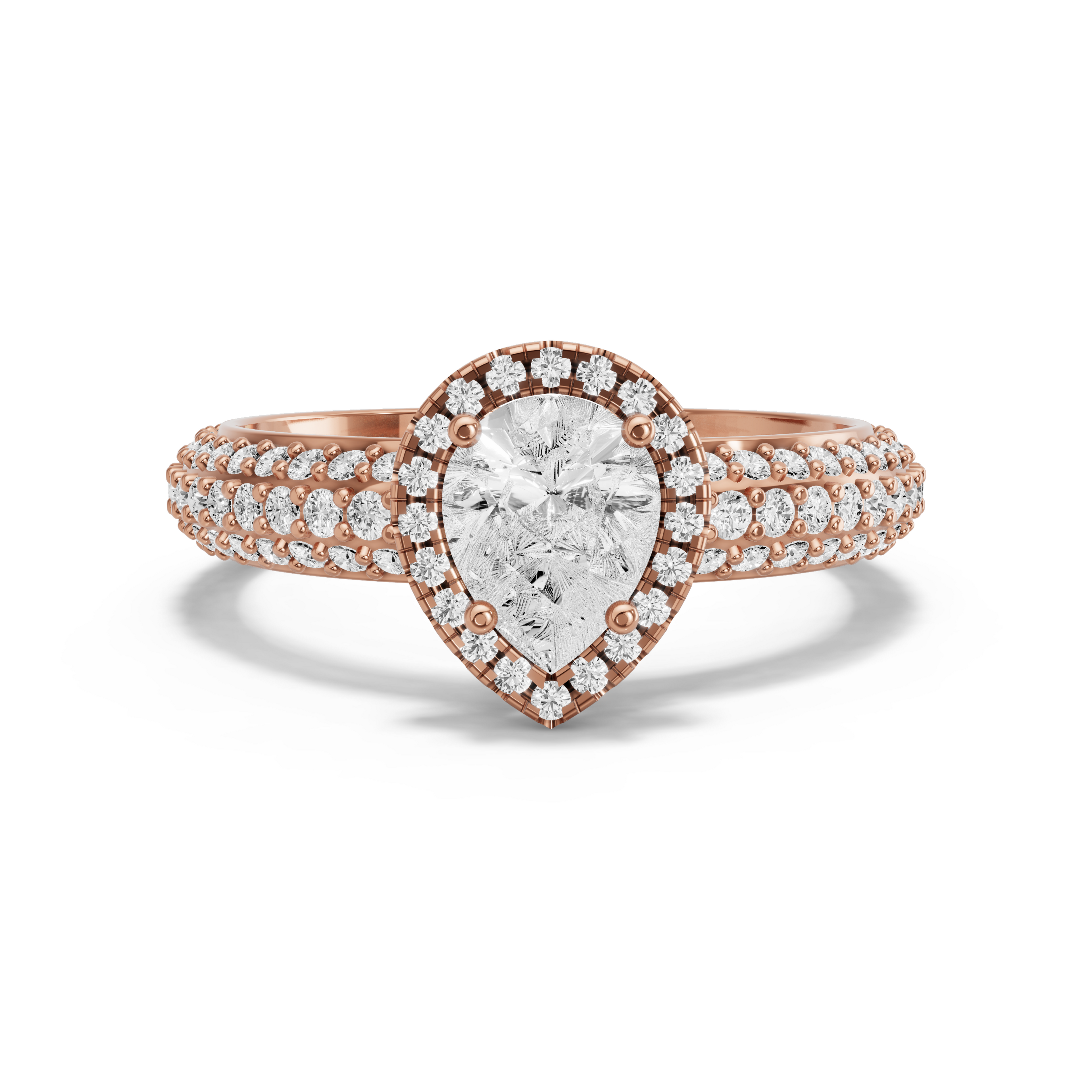 Image for Pear Pave Halo Ring with Triple Row Pave band