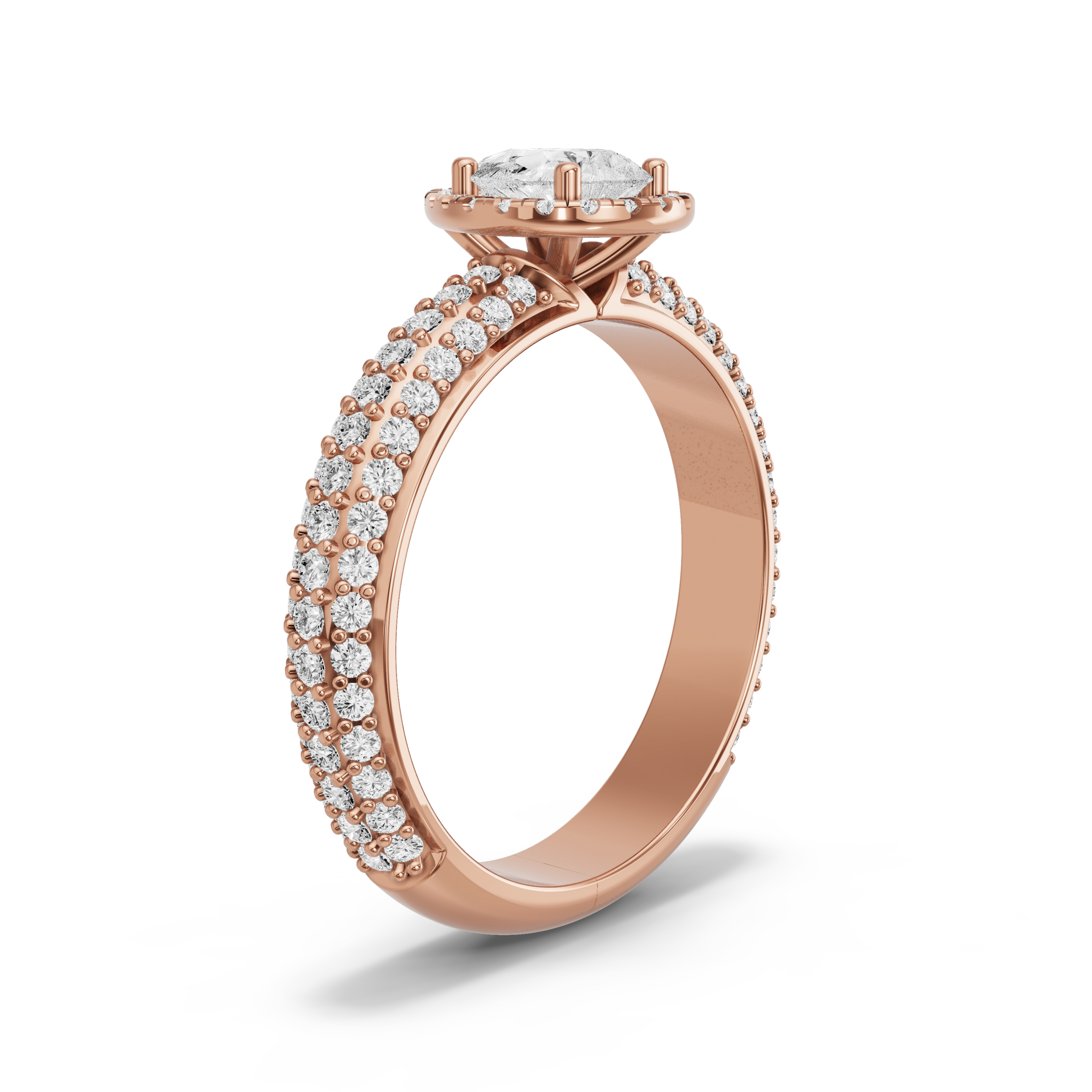 Image for Pear Pave Halo Ring with Triple Row Pave band