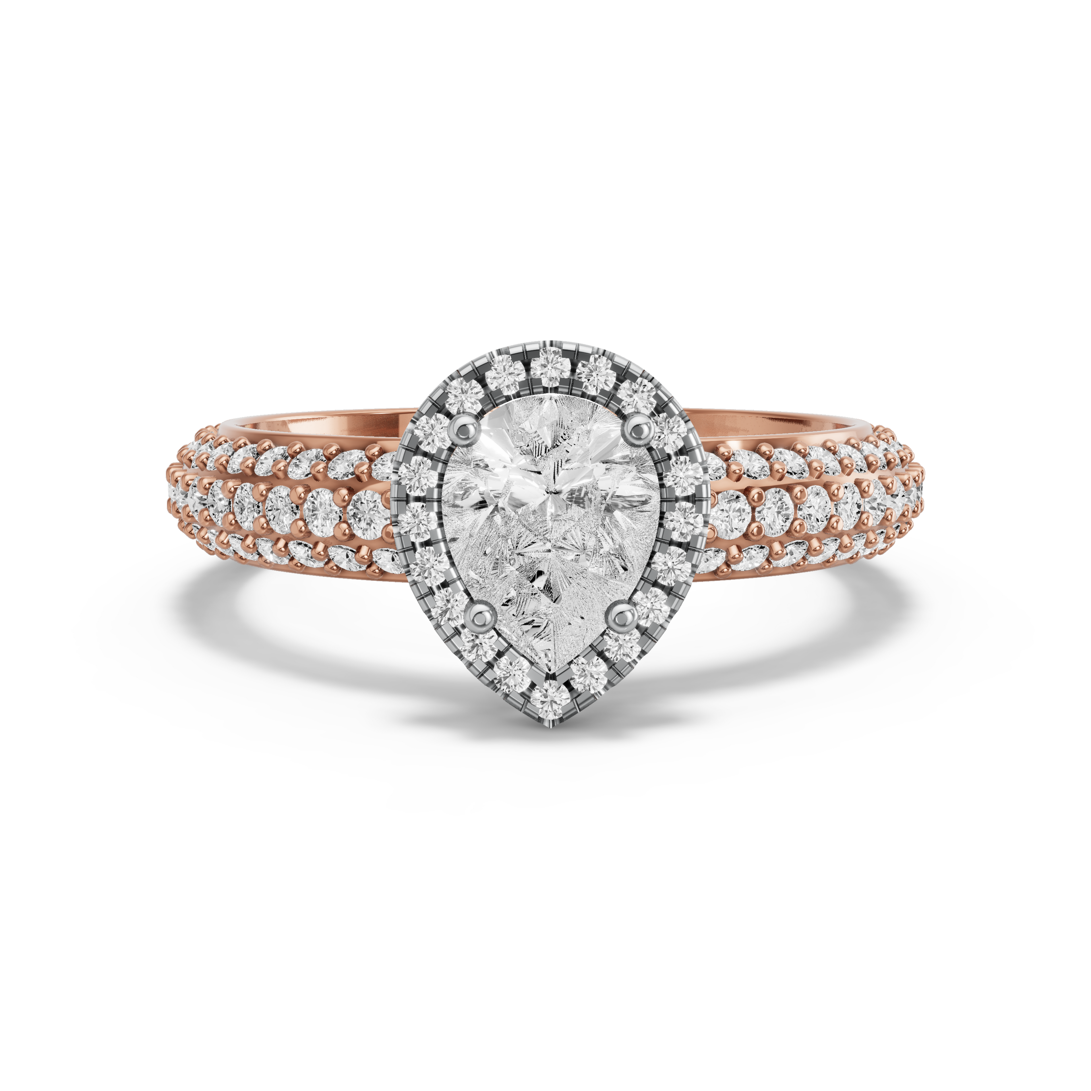 Image for Pear Pave Halo Ring with Triple Row Pave band