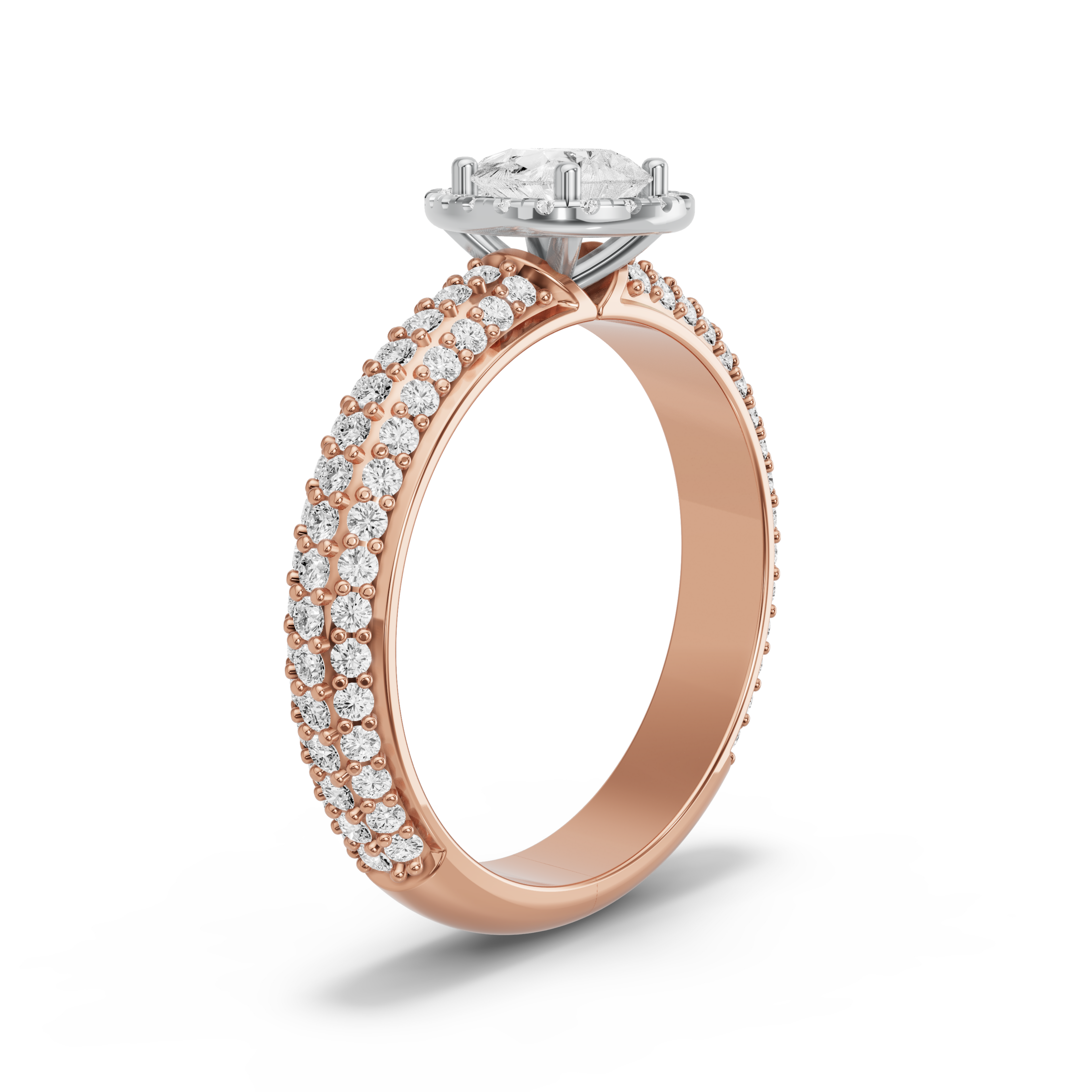 Image for Pear Pave Halo Ring with Triple Row Pave band