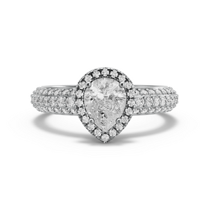 Image for Pear Pave Halo Ring with Triple Row Pave band in 18K White Gold