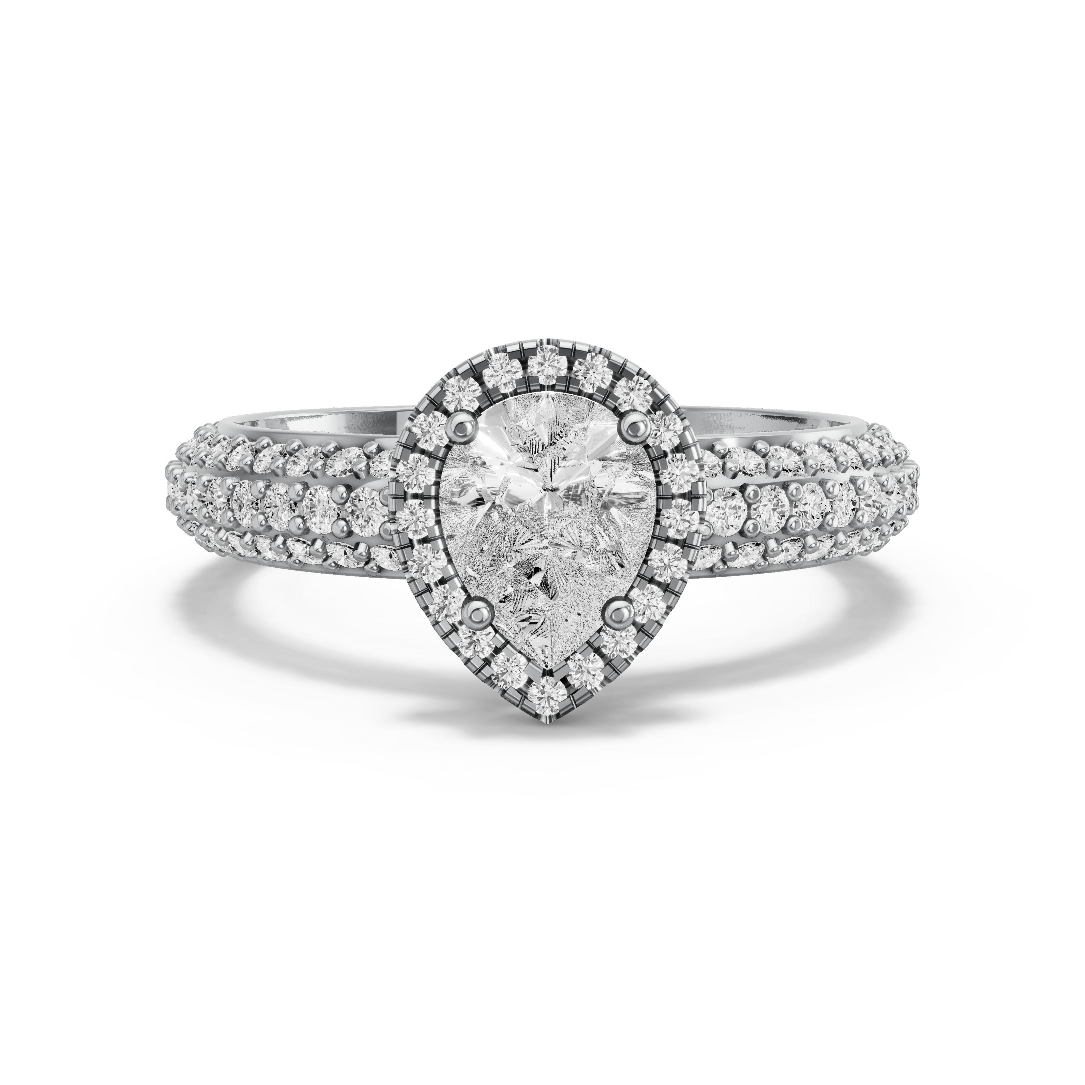 Image for Pear Pave Halo Ring with Triple Row Pave band