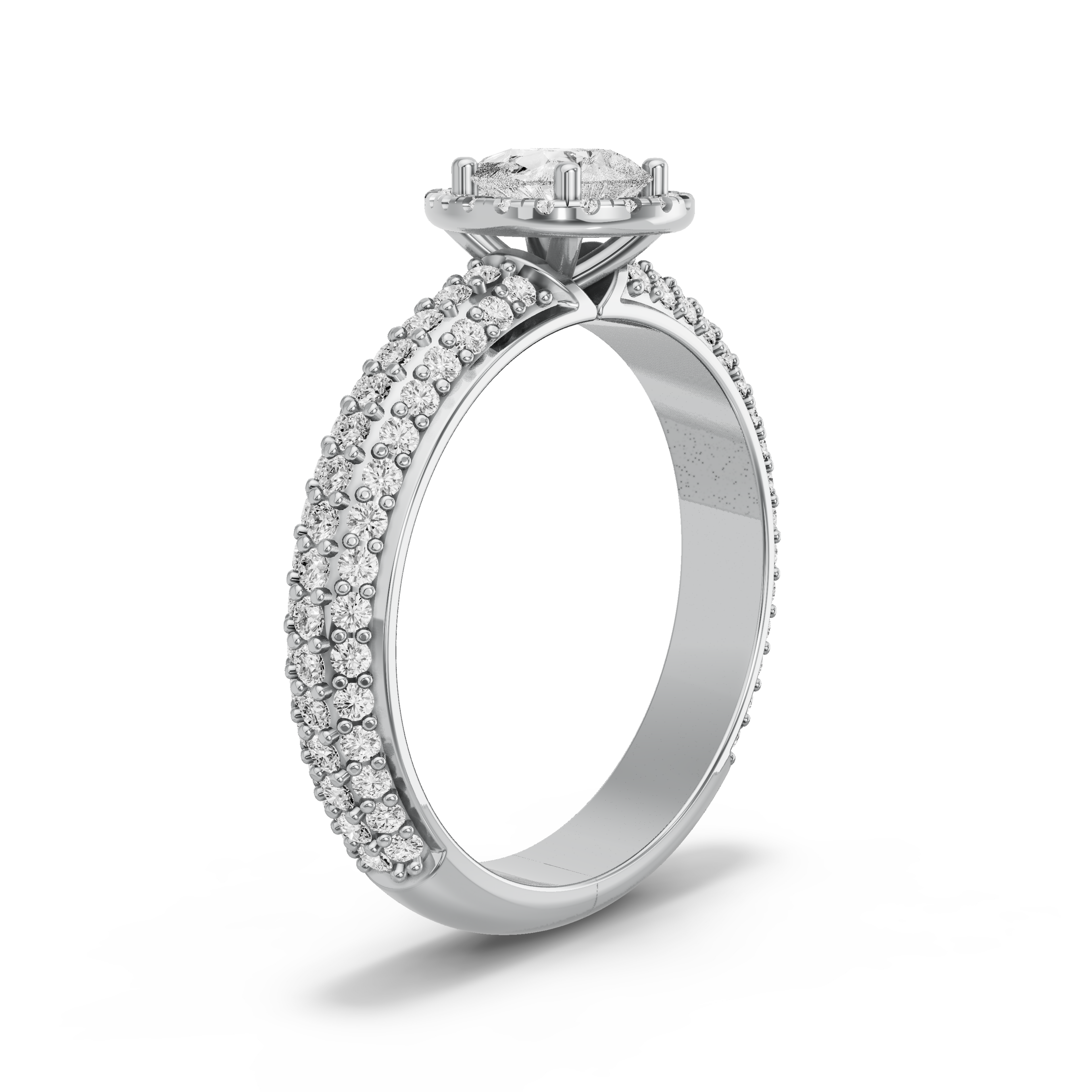 Image for Pear Pave Halo Ring with Triple Row Pave band
