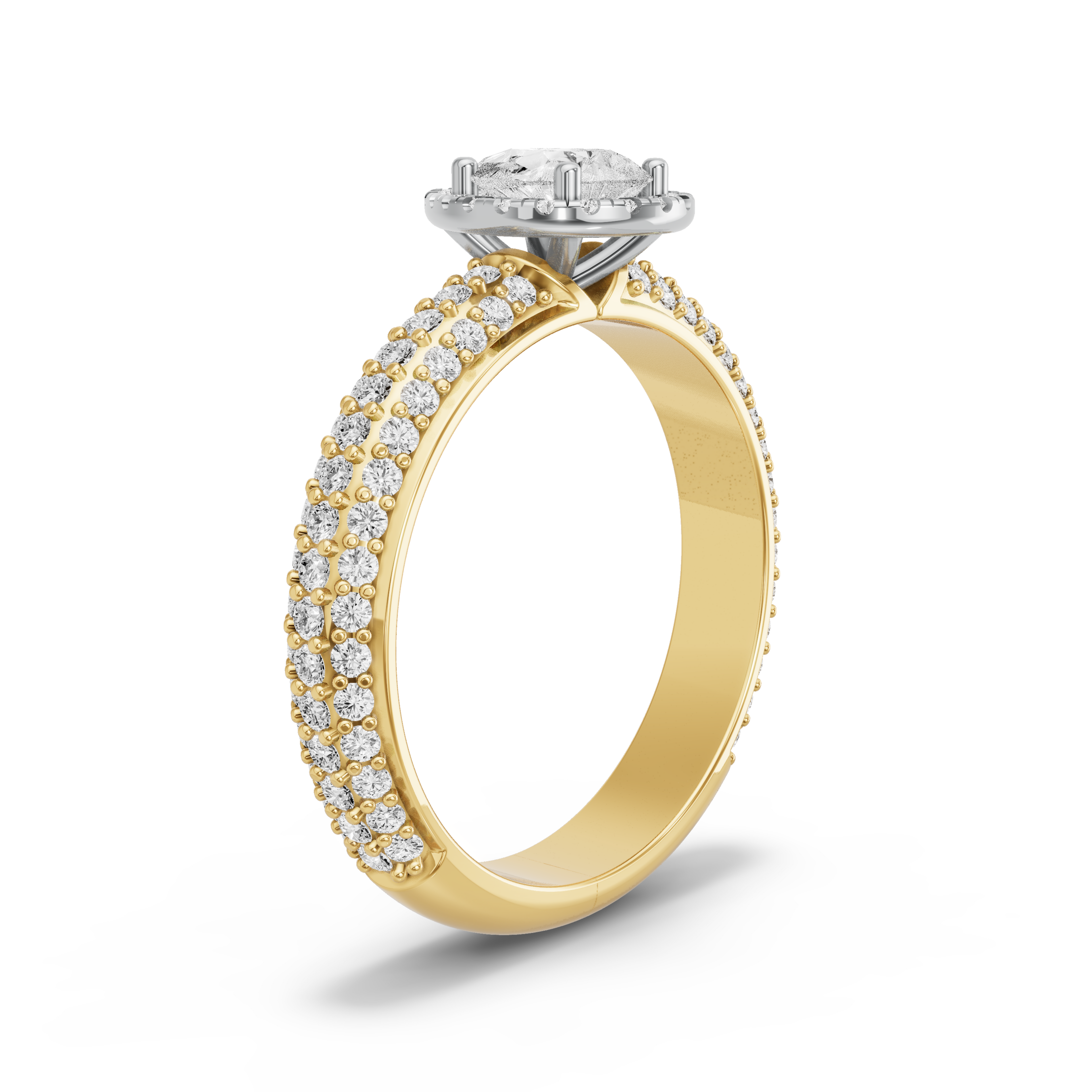 Image for Pear Pave Halo Ring with Triple Row Pave band