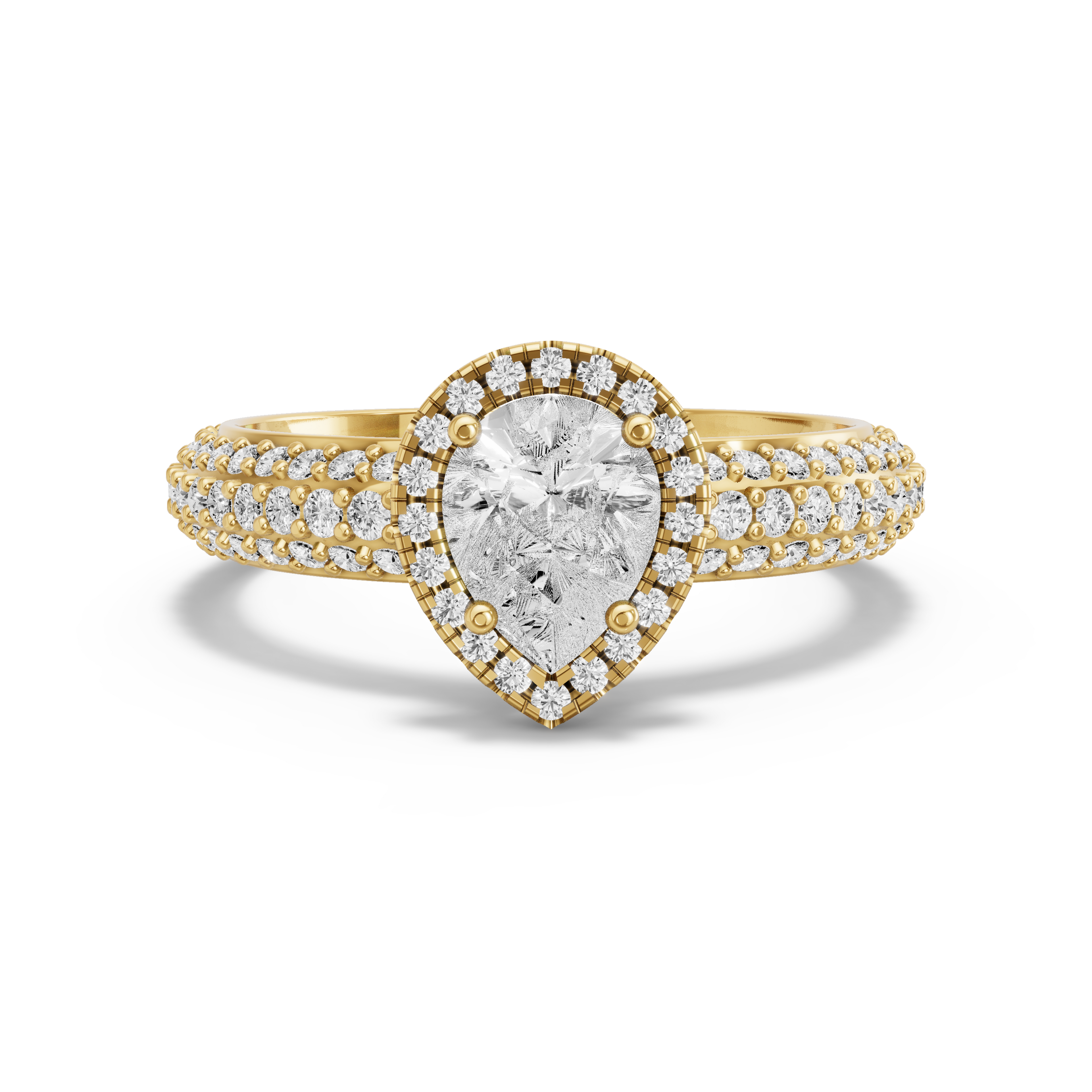 Image for Pear Pave Halo Ring with Triple Row Pave band
