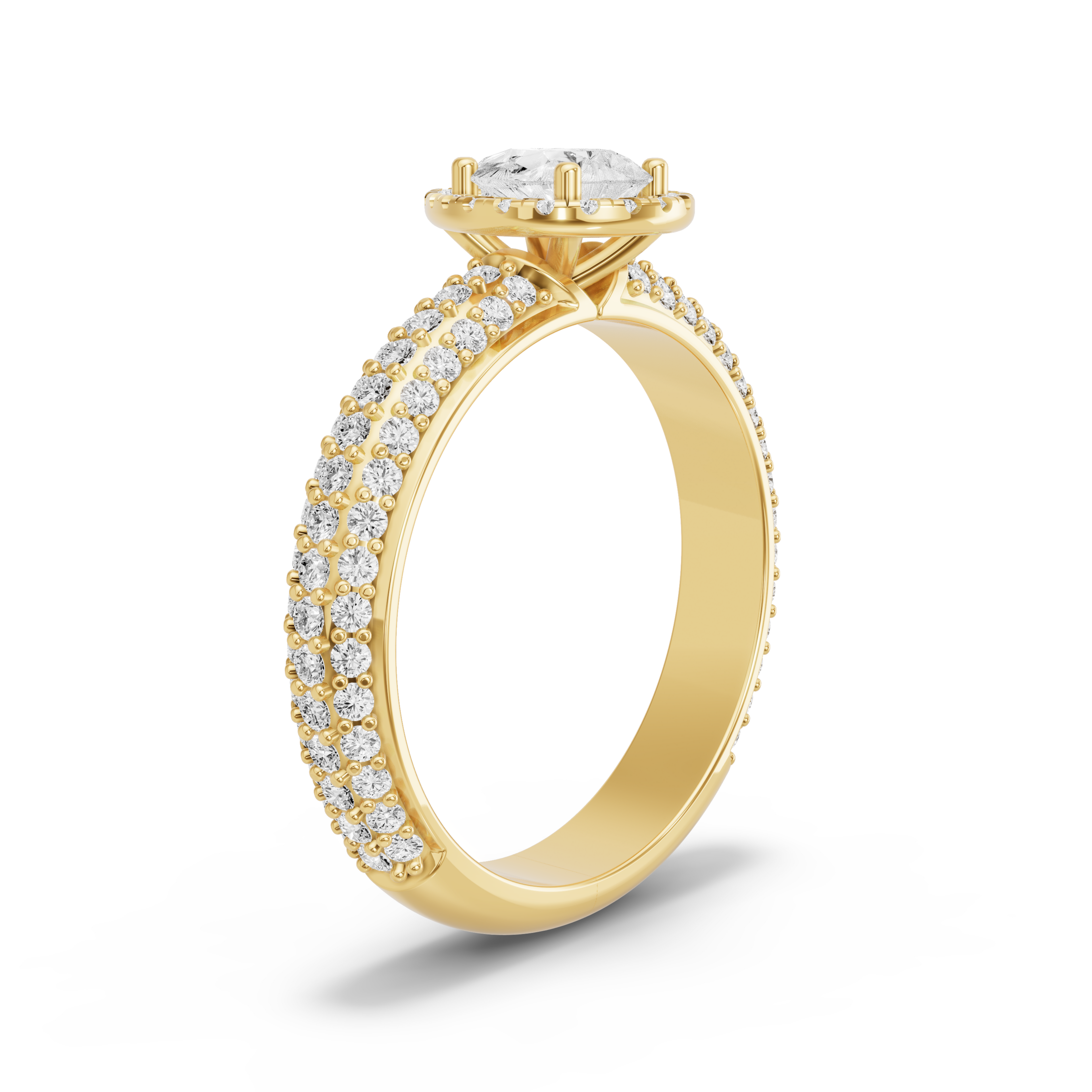 Image for Pear Pave Halo Ring with Triple Row Pave band