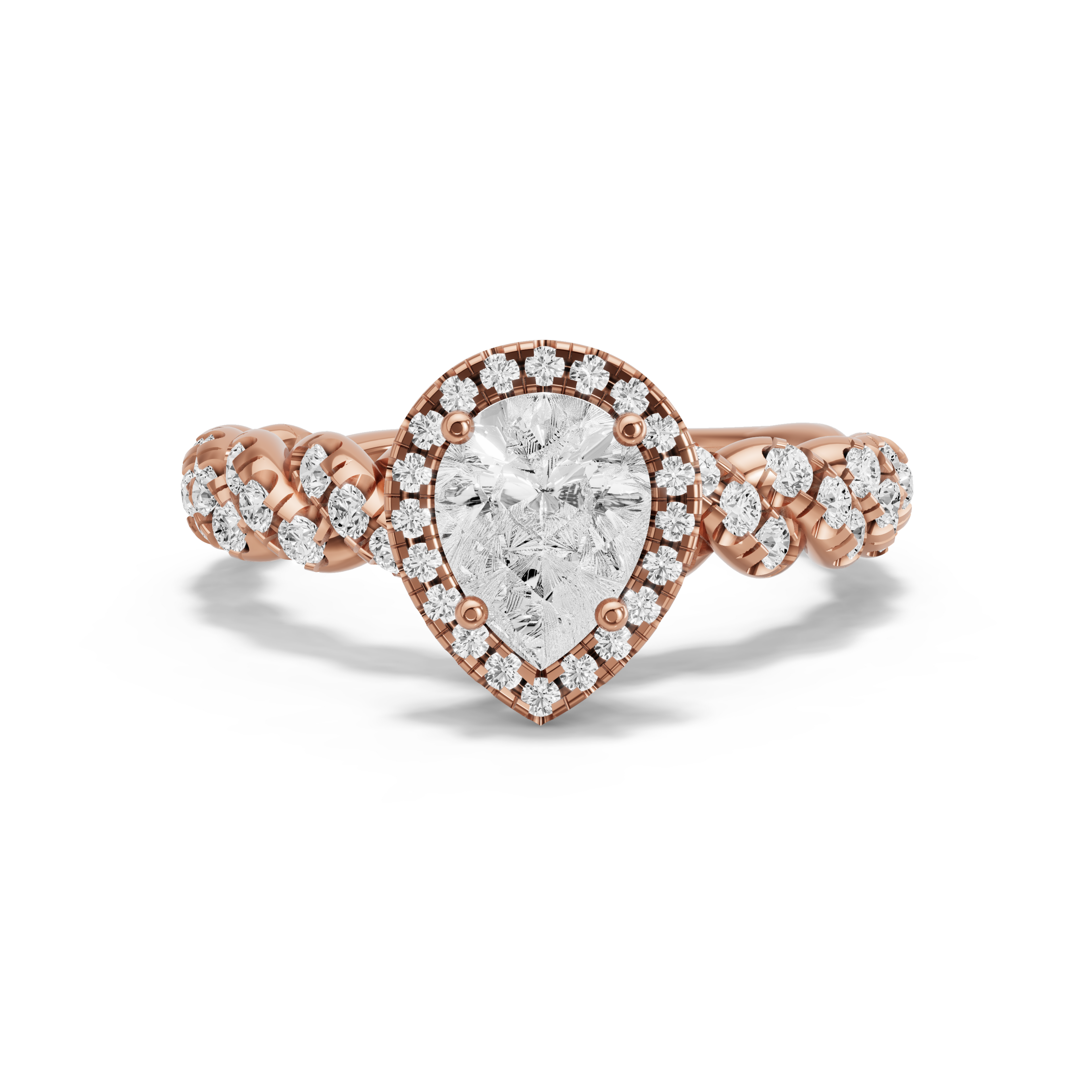 Image for Pear Pave Halo Ring with Twist Pave band