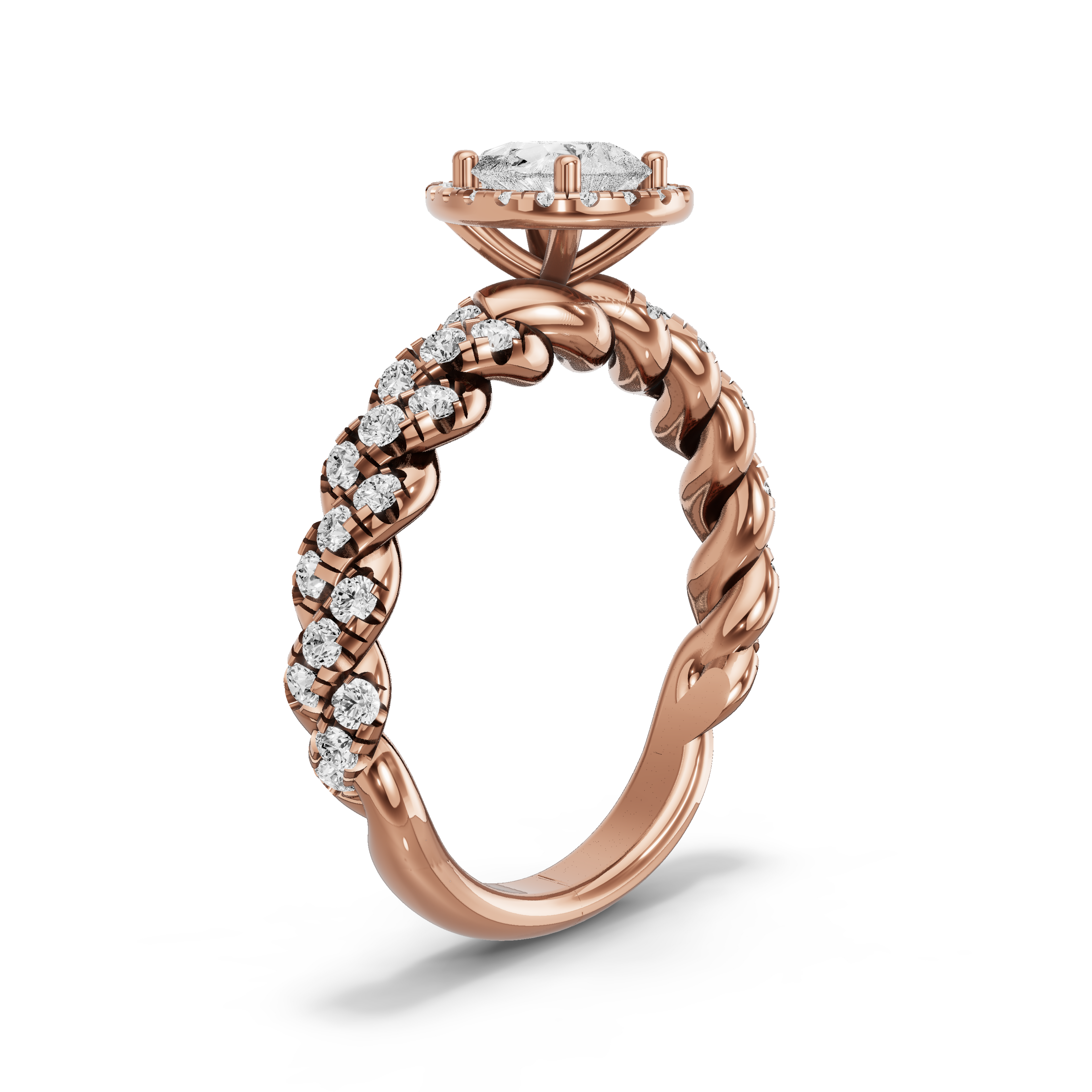 Image for Pear Pave Halo Ring with Twist Pave band