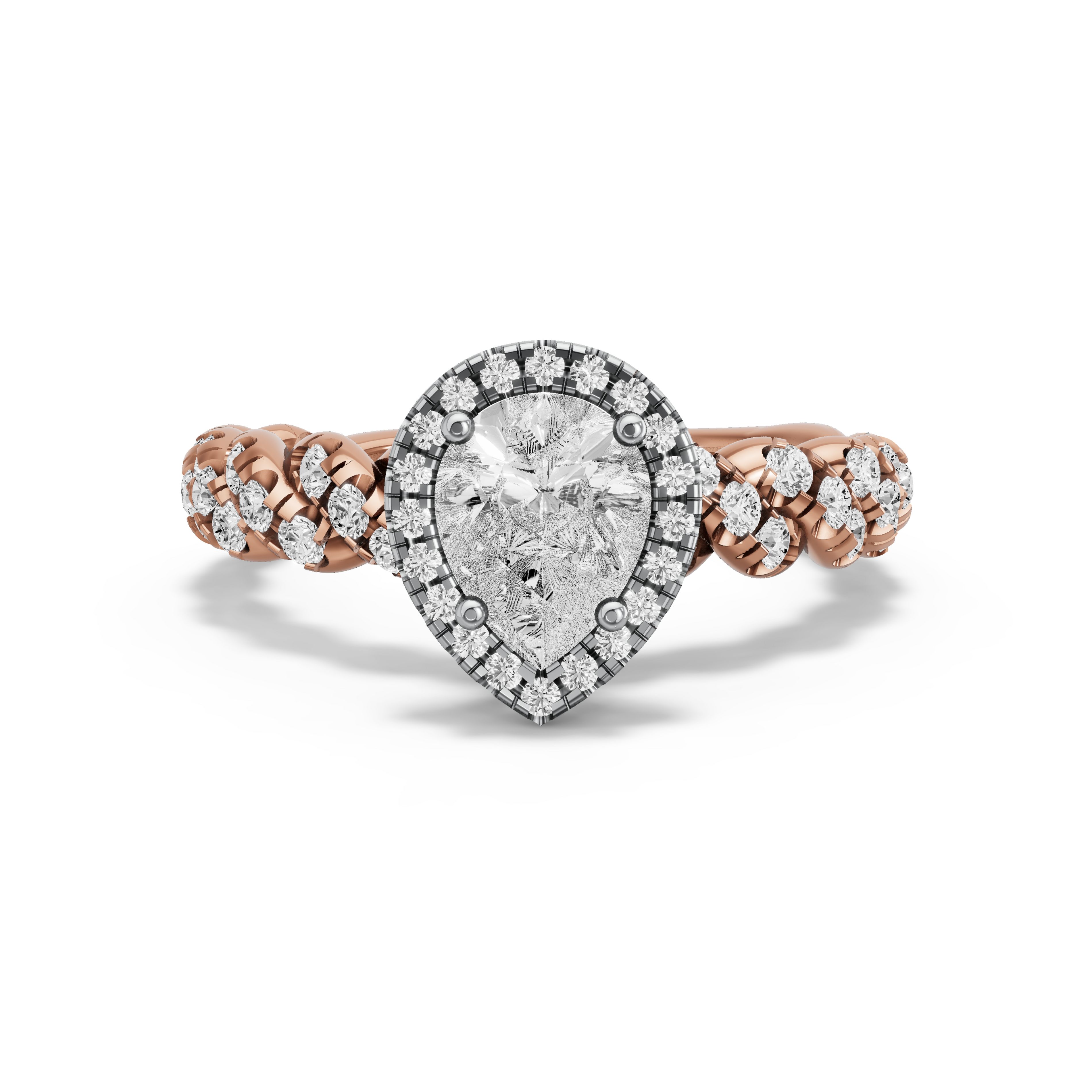 Image for Pear Pave Halo Ring with Twist Pave band