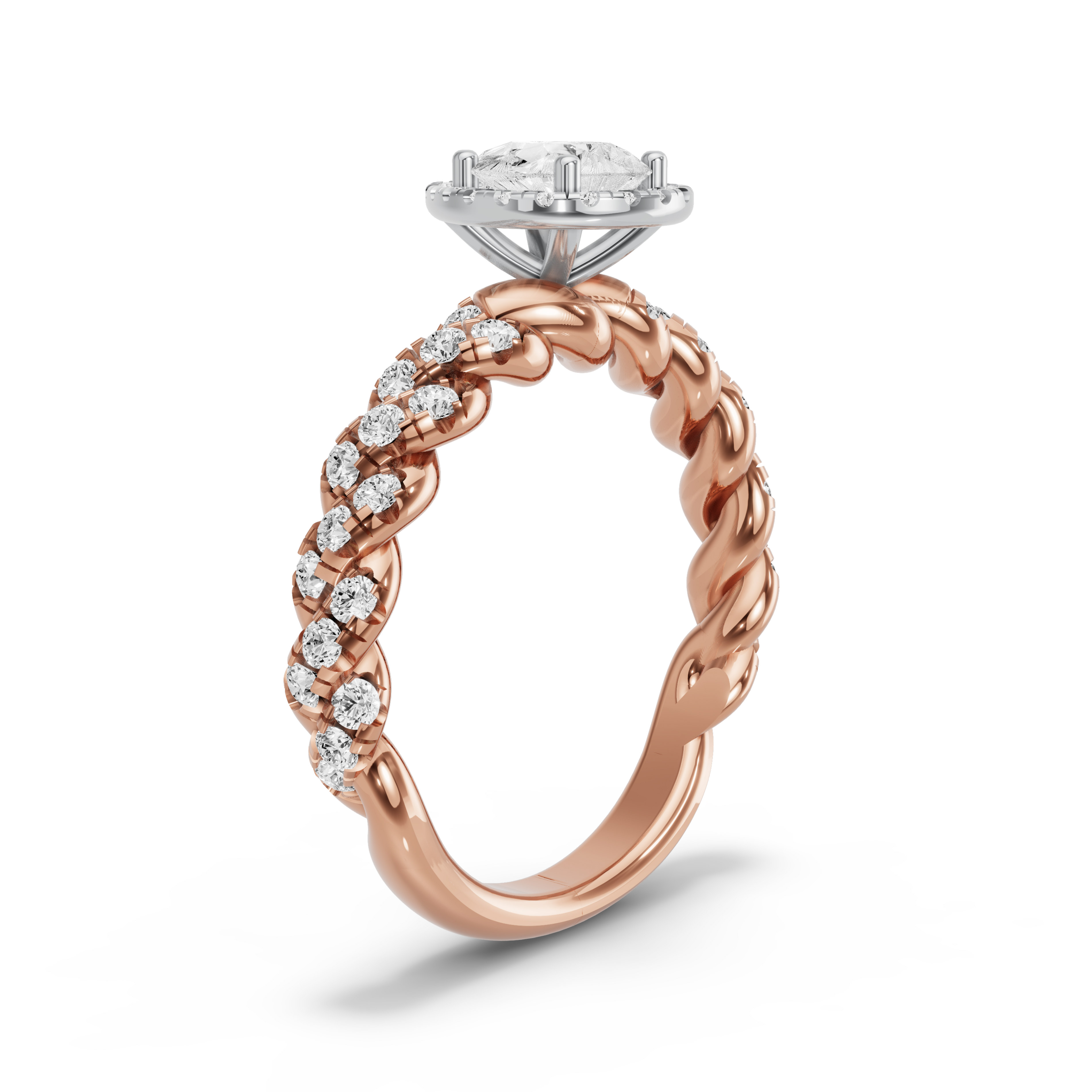 Image for Pear Pave Halo Ring with Twist Pave band