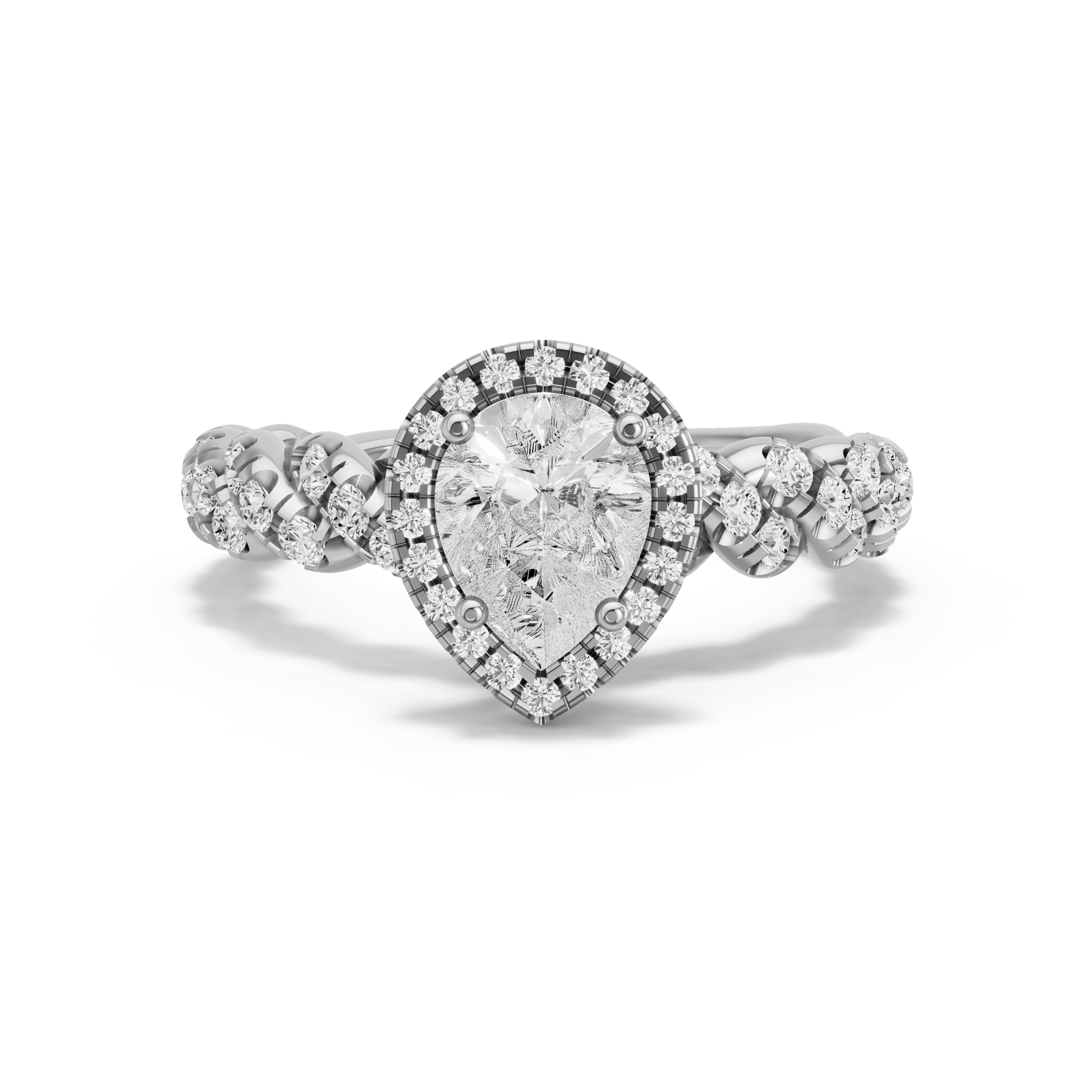 Image for Pear Pave Halo Ring with Twist Pave band