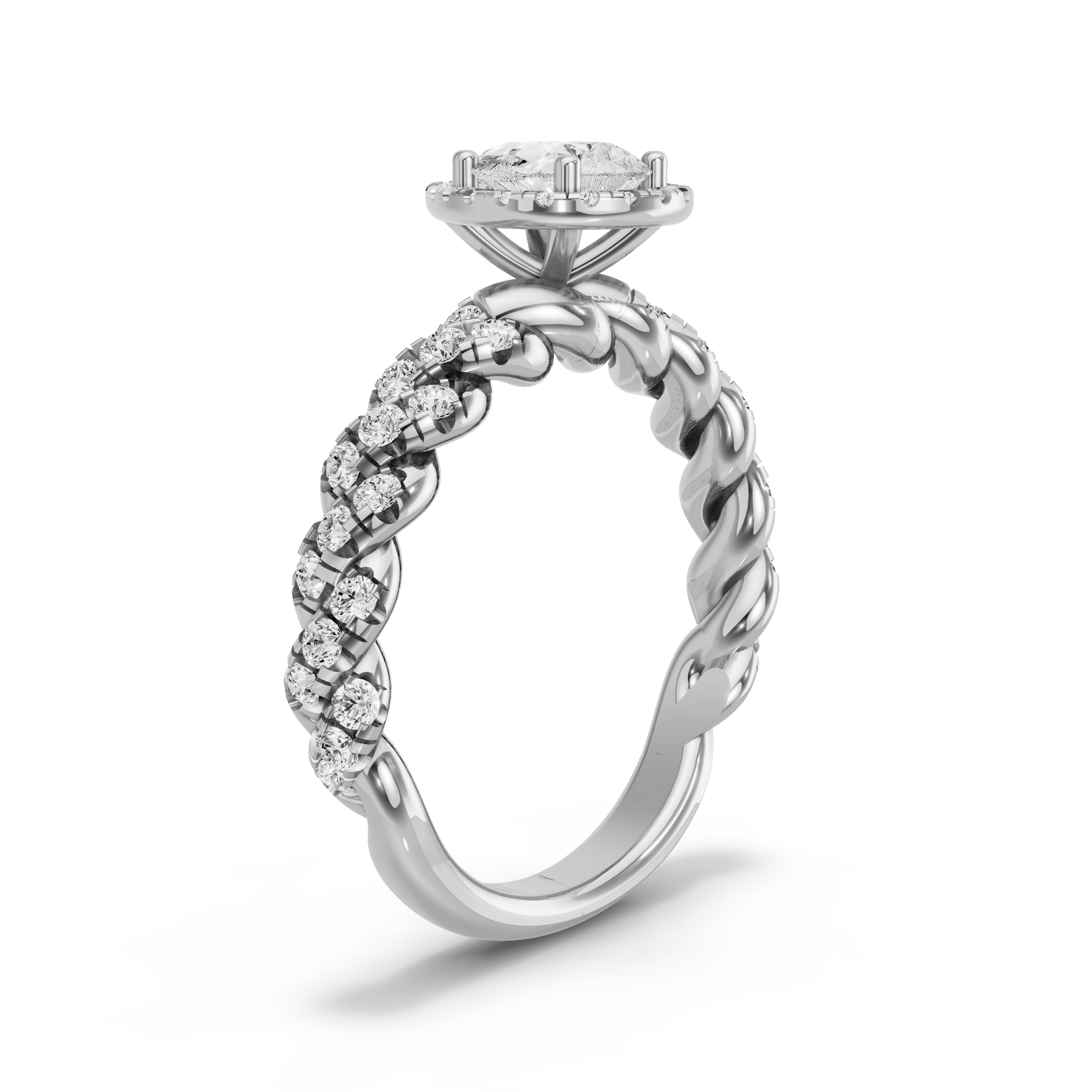 Image for Pear Pave Halo Ring with Twist Pave band