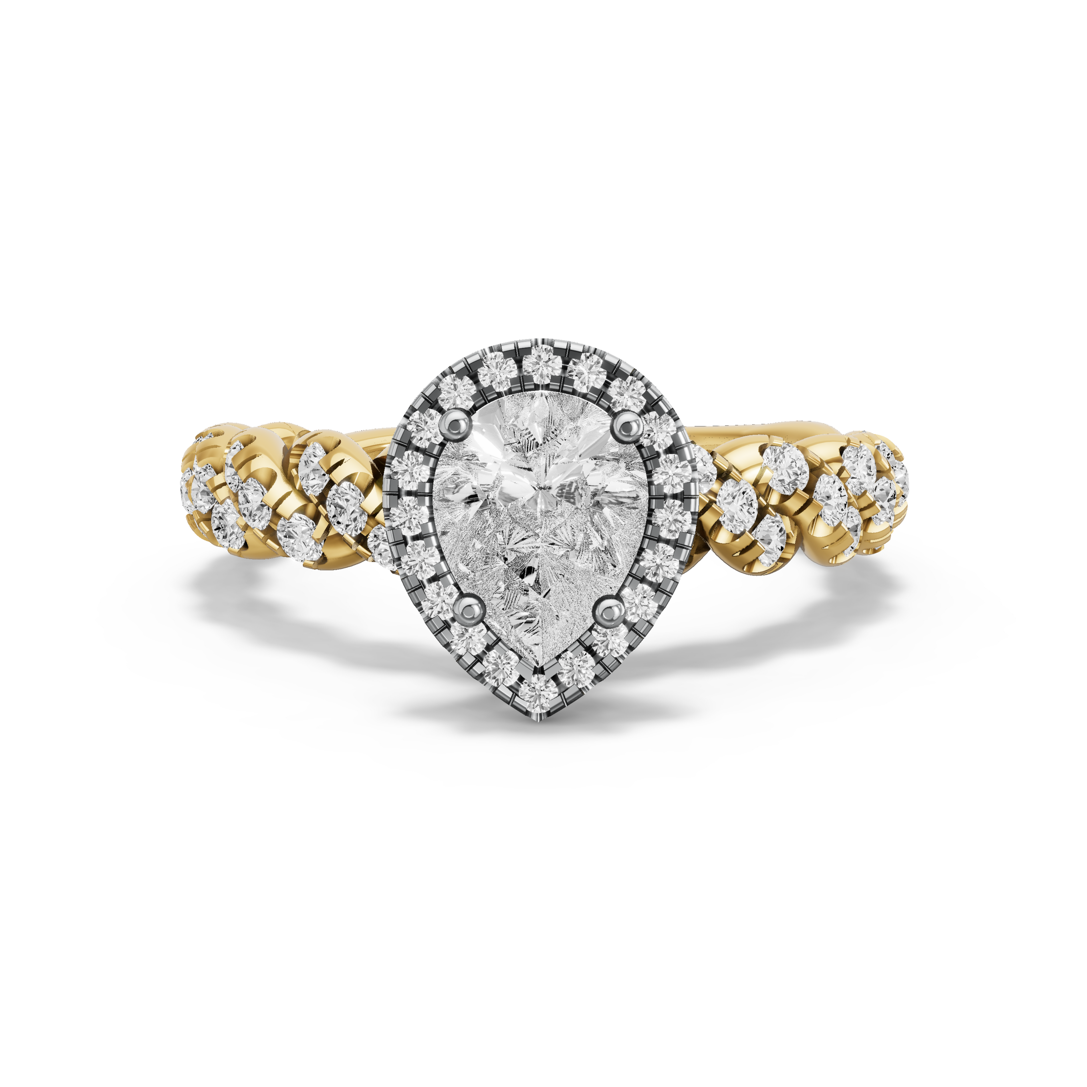 Image for Pear Pave Halo Ring with Twist Pave band