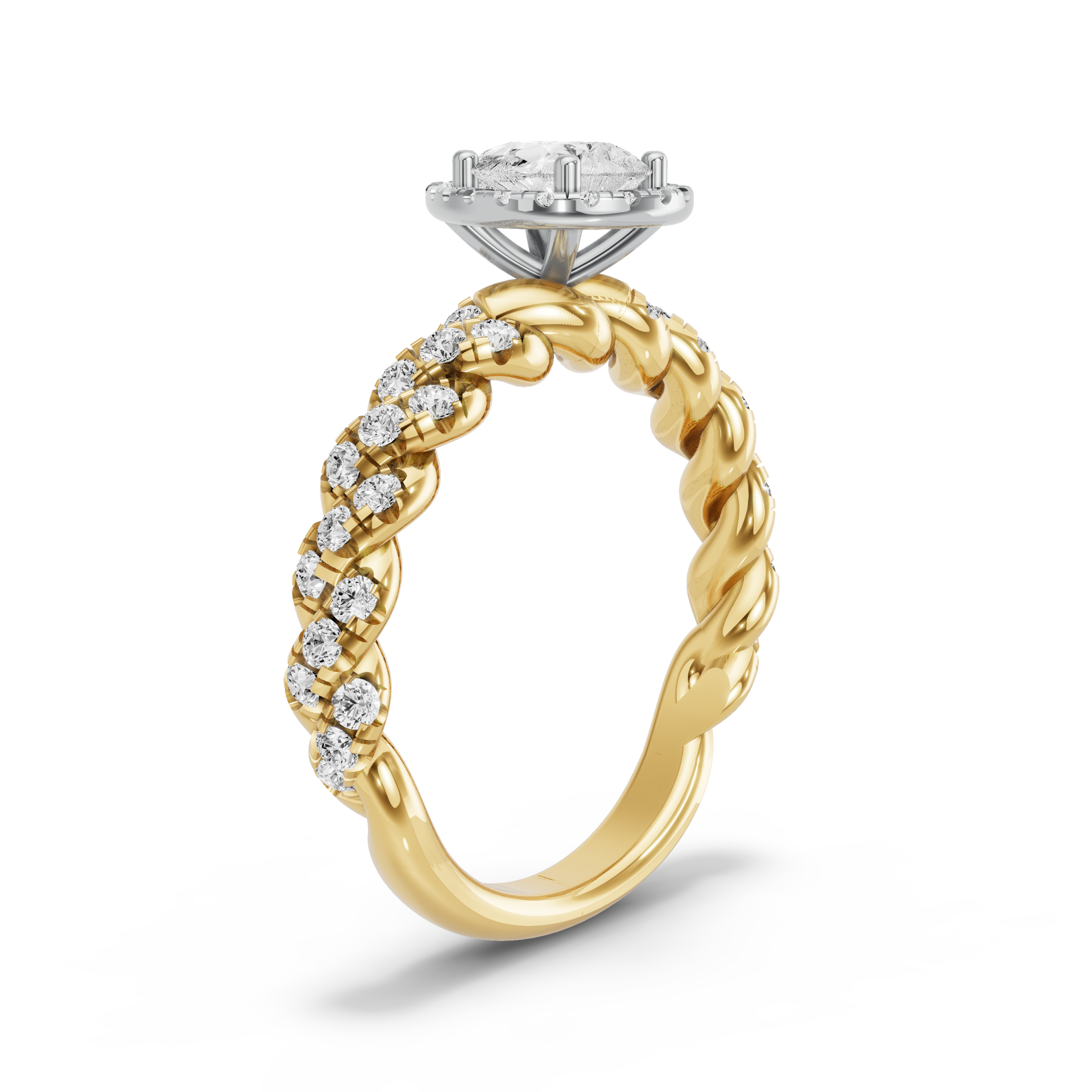 Image for Pear Pave Halo Ring with Twist Pave band