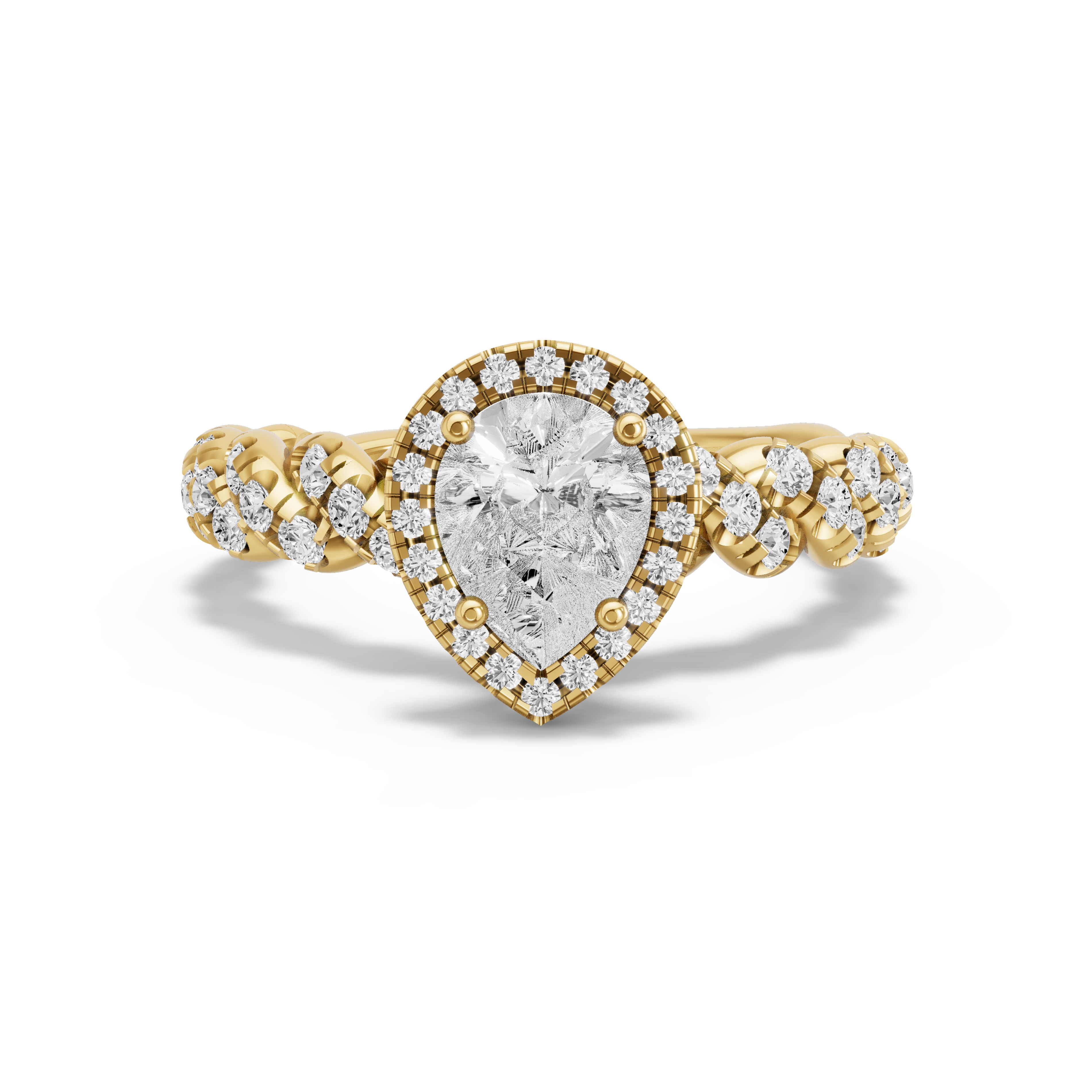 Image for Pear Pave Halo Ring with Twist Pave band