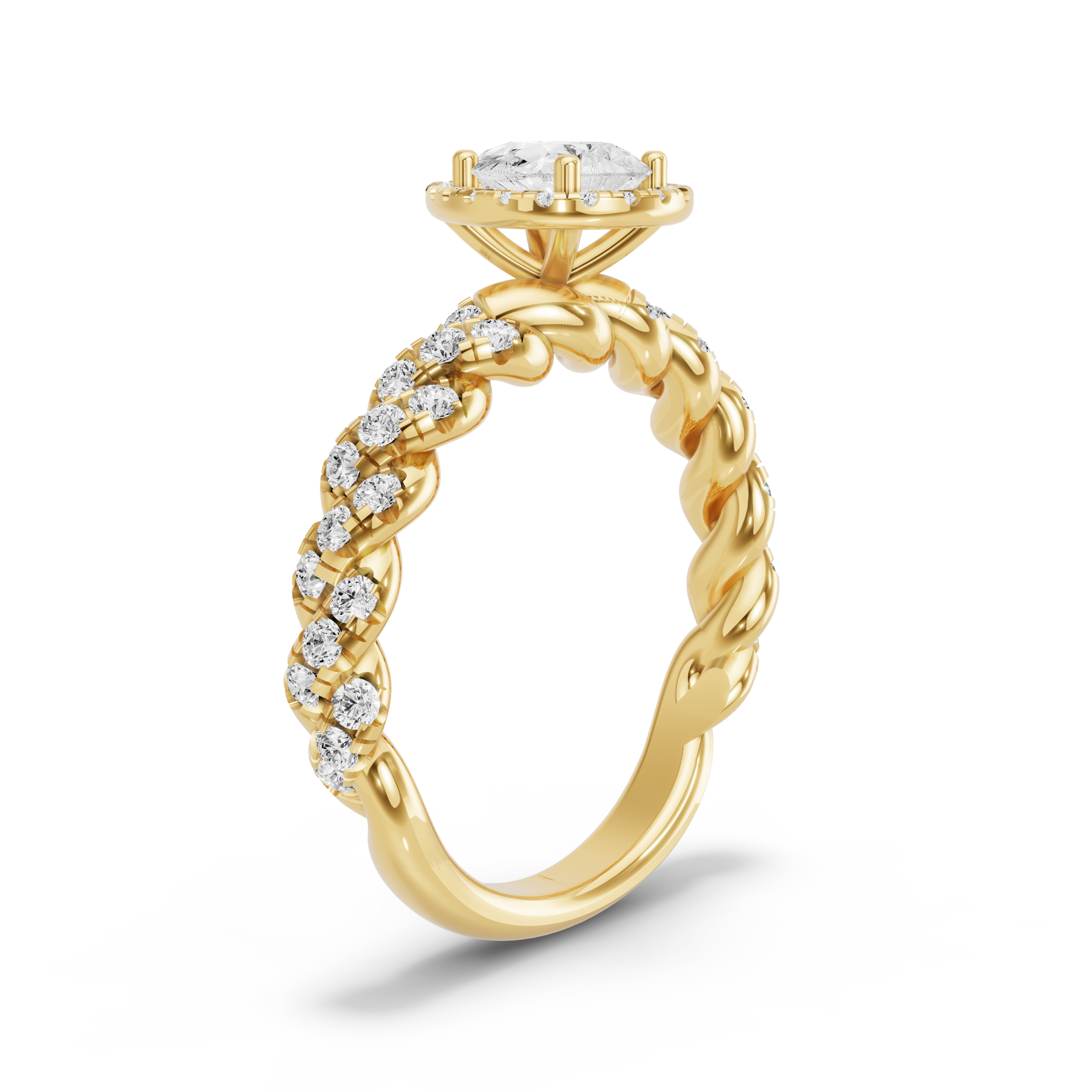 Image for Pear Pave Halo Ring with Twist Pave band