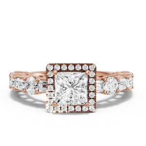 Image for Princess Pave Halo Ring with Alternating Baguette band