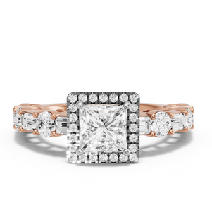 Image for Princess Pave Halo Ring with Alternating Baguette band