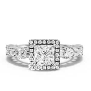 Image for Princess Pave Halo Ring with Alternating Baguette band