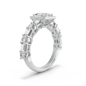 Image for Princess Pave Halo Ring with Alternating Baguette band
