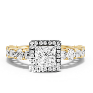 Image for Princess Pave Halo Ring with Alternating Baguette band