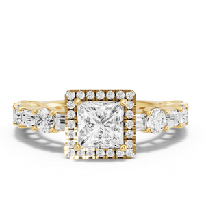 Image for Princess Pave Halo Ring with Alternating Baguette band
