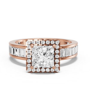 Image for Princess Pave Halo Ring with Baguette Channel band