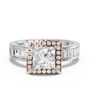 Image for Princess Pave Halo Ring with Baguette Channel band