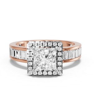 Image for Princess Pave Halo Ring with Baguette Channel band