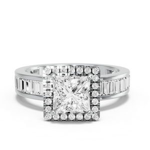 Image for Princess Pave Halo Ring with Baguette Channel band