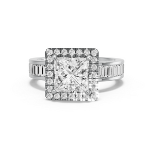 Image for Princess Pave Halo Ring with Baguette Channel band in 950 Platinum