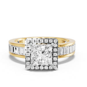 Image for Princess Pave Halo Ring with Baguette Channel band