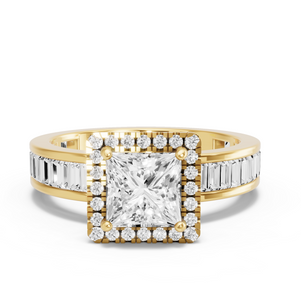 Image for Princess Pave Halo Ring with Baguette Channel band