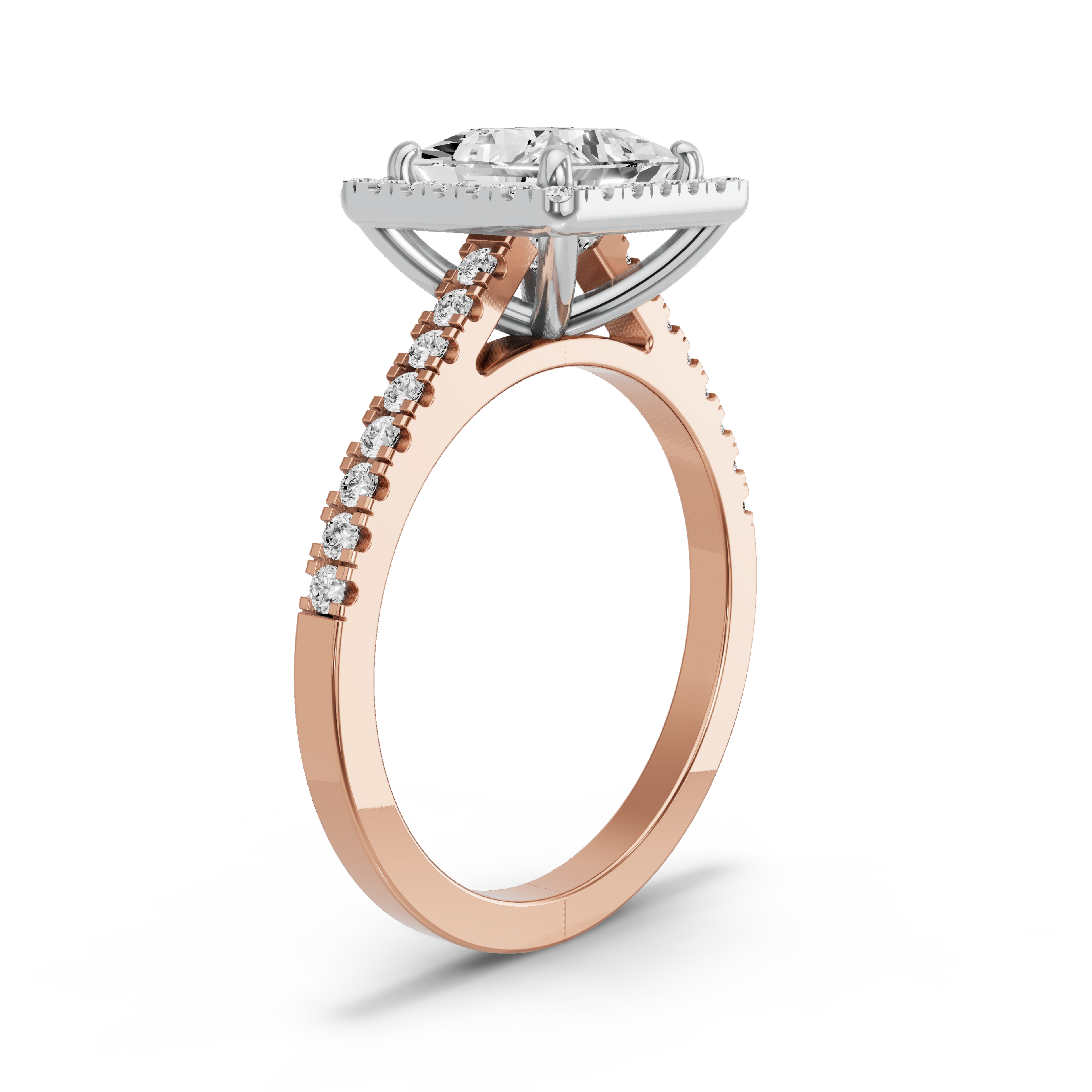 Image for Princess Pave Halo Ring with Cathedral Pave band in 18K Two Tone Yellow Gold
