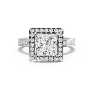 Image for Princess Pave Halo Ring with Cathedral Pave band in 10K White Gold