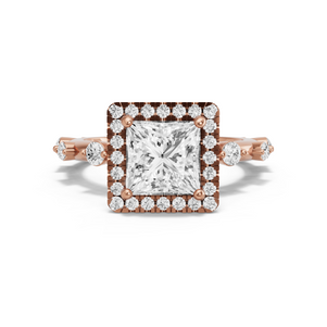 Image for Princess Pave Halo Ring with Floating Station band in 18K Rose Gold