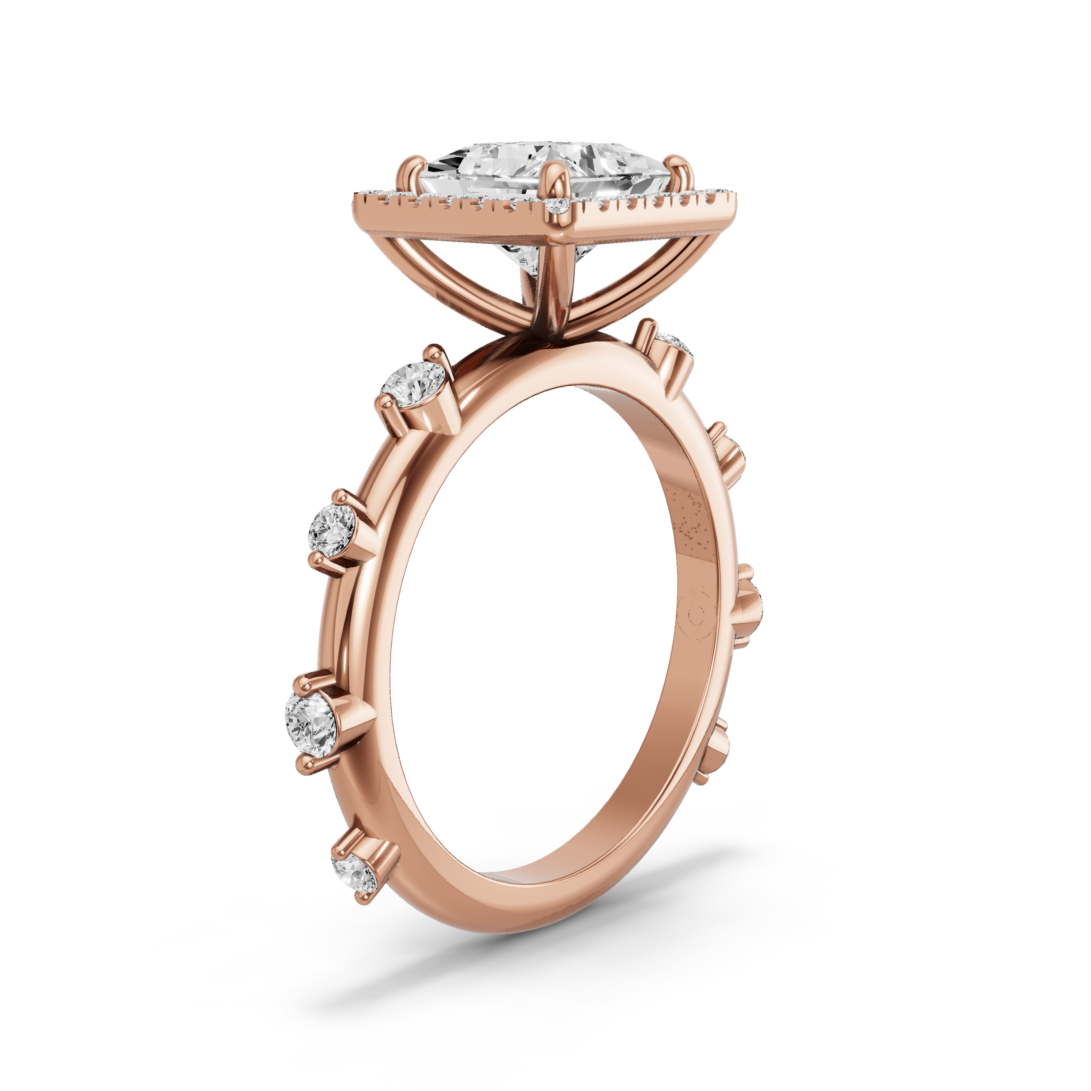 Image for Princess Pave Halo Ring with Floating Station band in 18K Yellow Gold