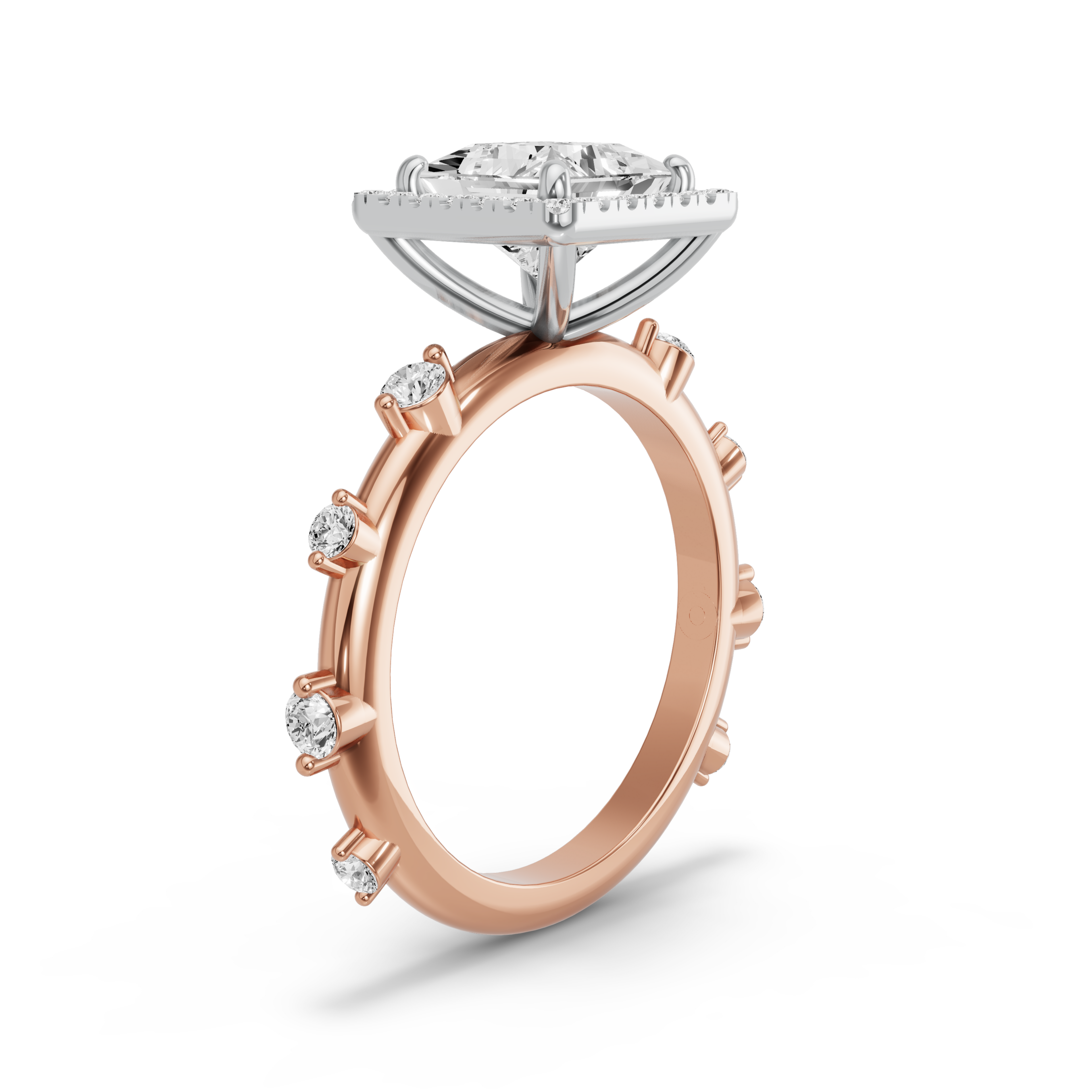Image for Princess Pave Halo Ring with Floating Station band in 14K Two Tone Yellow Gold