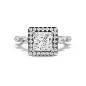 Image for Princess Pave Halo Ring with Floating Station band in 18K White Gold
