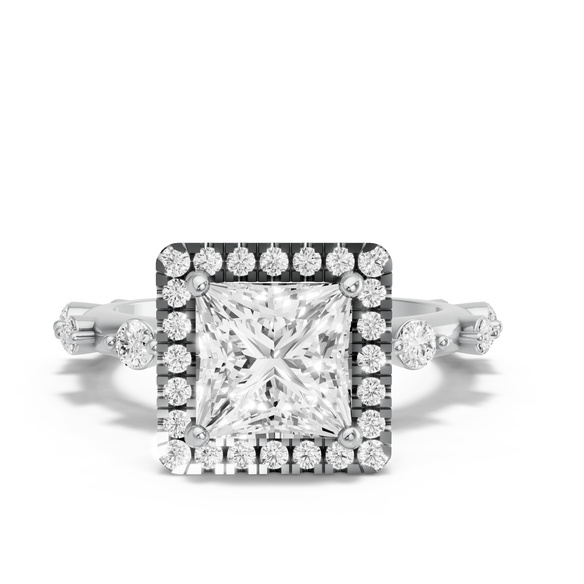 Image for Princess Pave Halo Ring with Floating Station band in 14K Two Tone Rose Gold