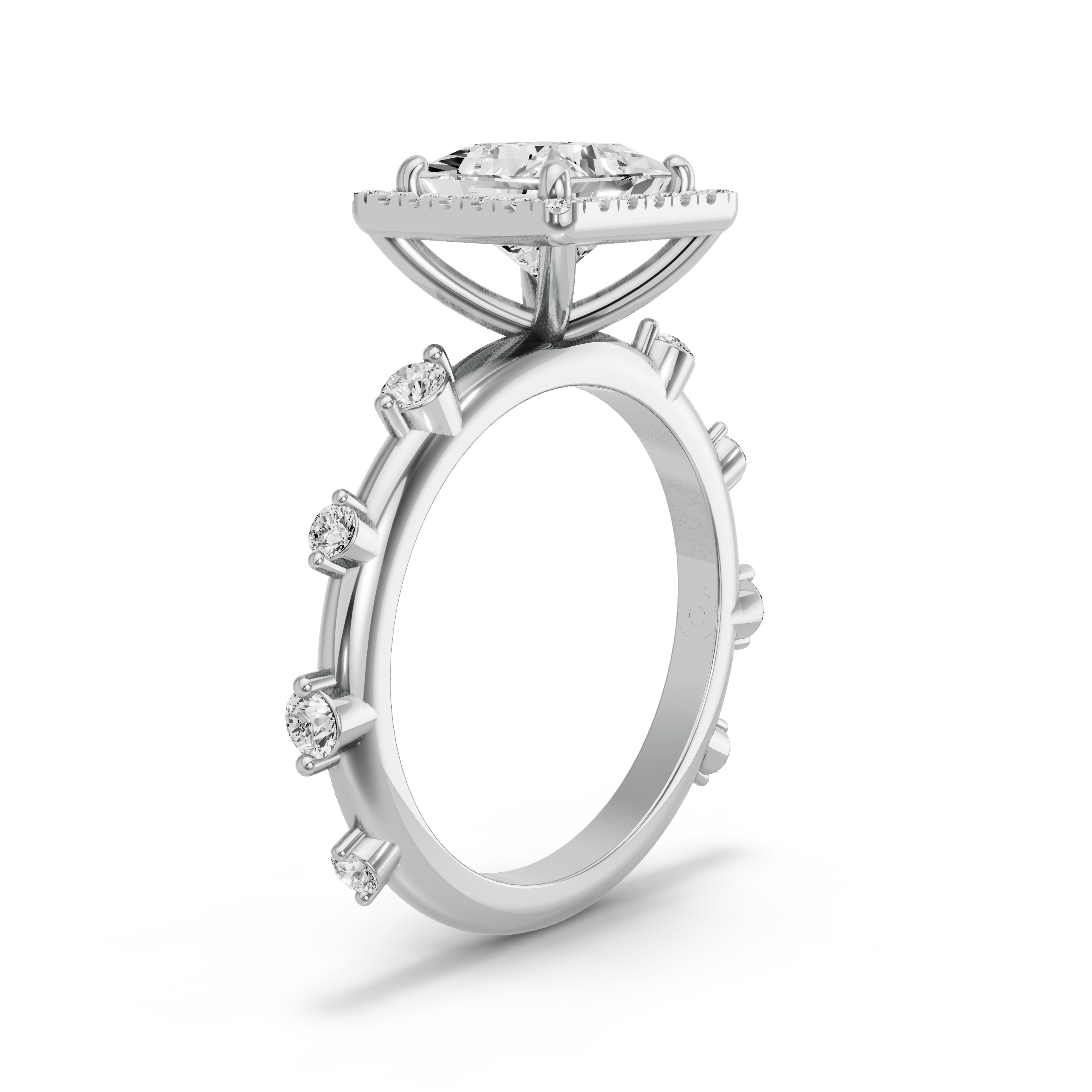 Image for Princess Pave Halo Ring with Floating Station band in 10K Two Tone Rose Gold