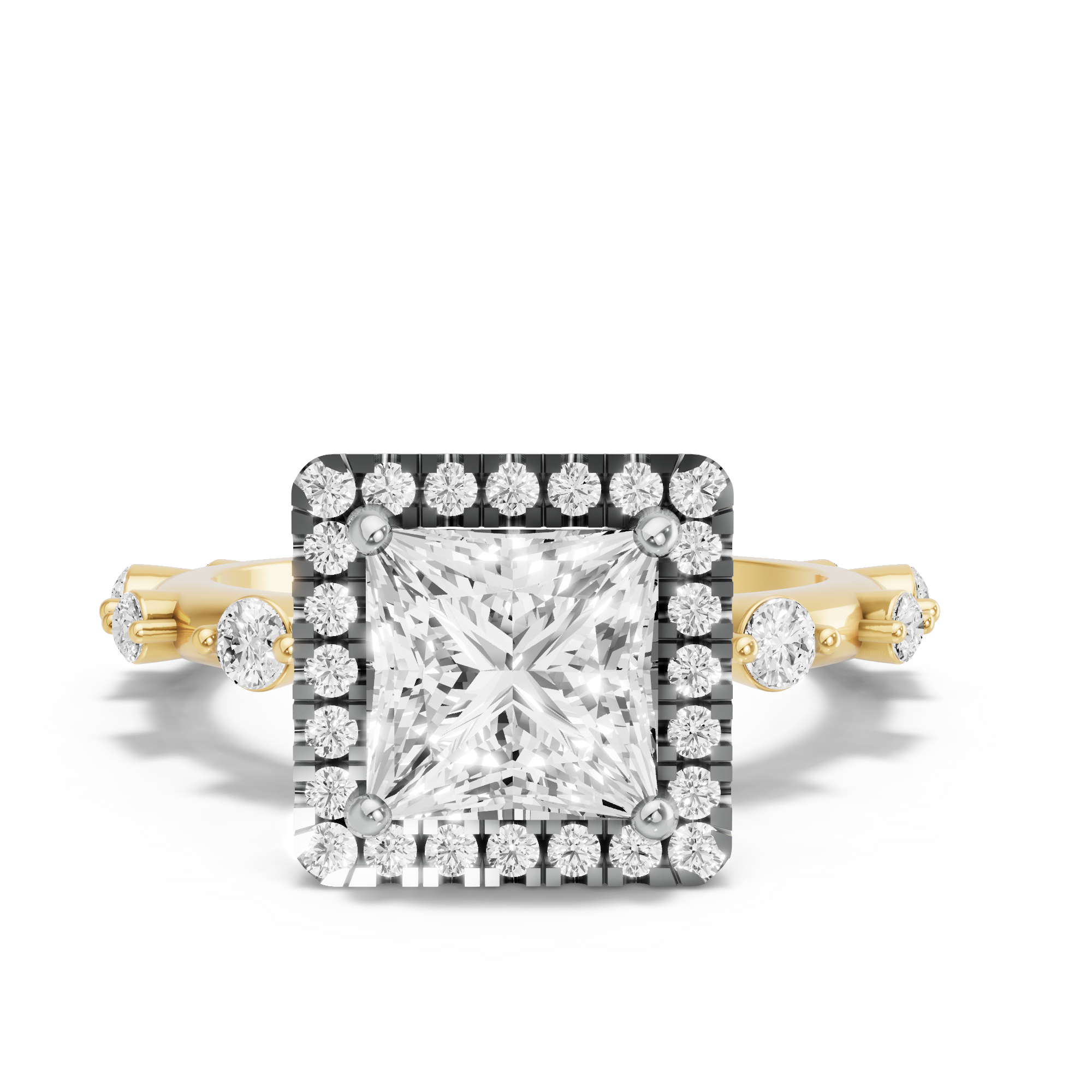 Image for Princess Pave Halo Ring with Floating Station band in 10K Rose Gold