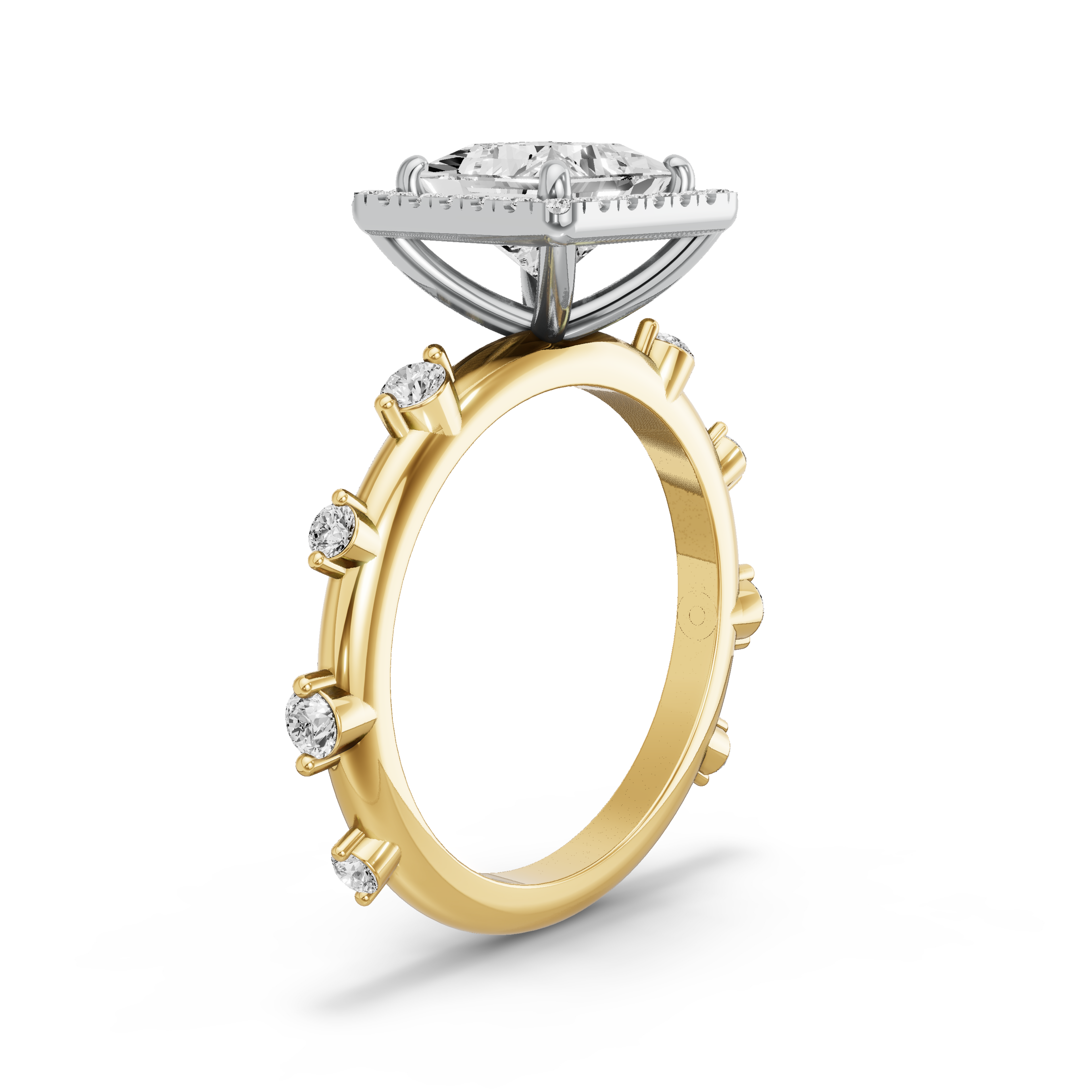 Image for Princess Pave Halo Ring with Floating Station band in 14K Rose Gold