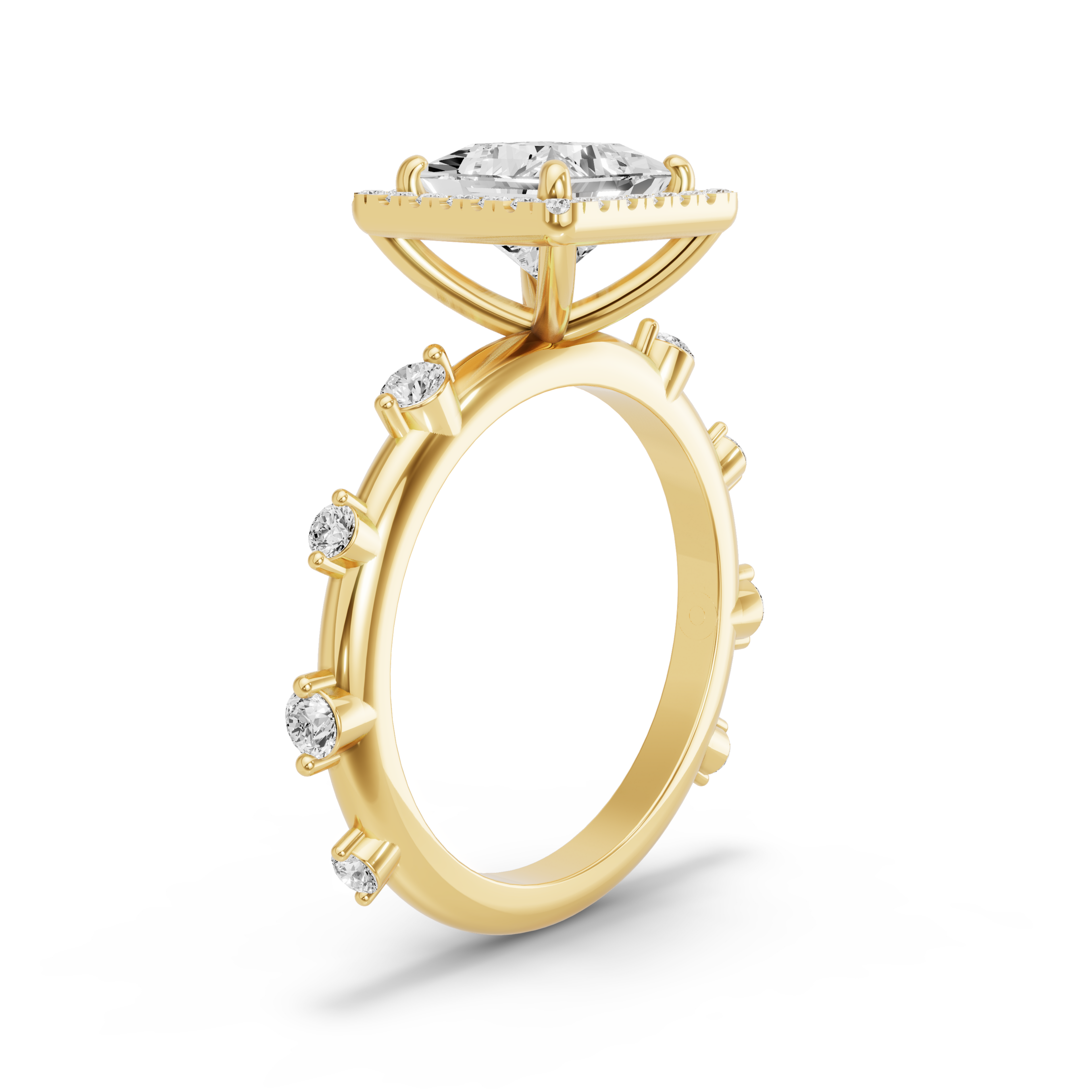 Image for Princess Pave Halo Ring with Floating Station band in 18K White Gold