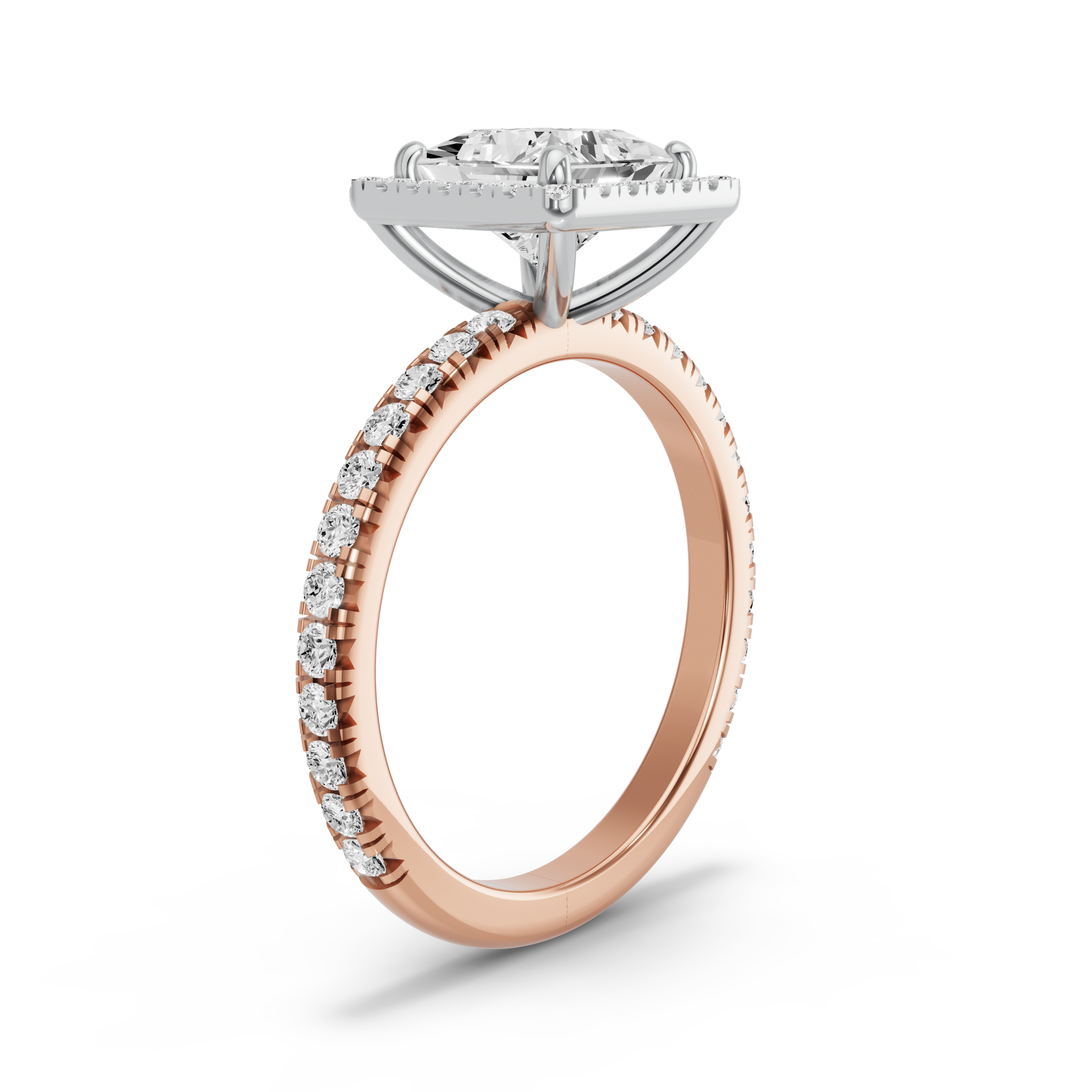 Image for Princess Pave Halo Ring with French Pave band in 18K Two Tone Rose Gold