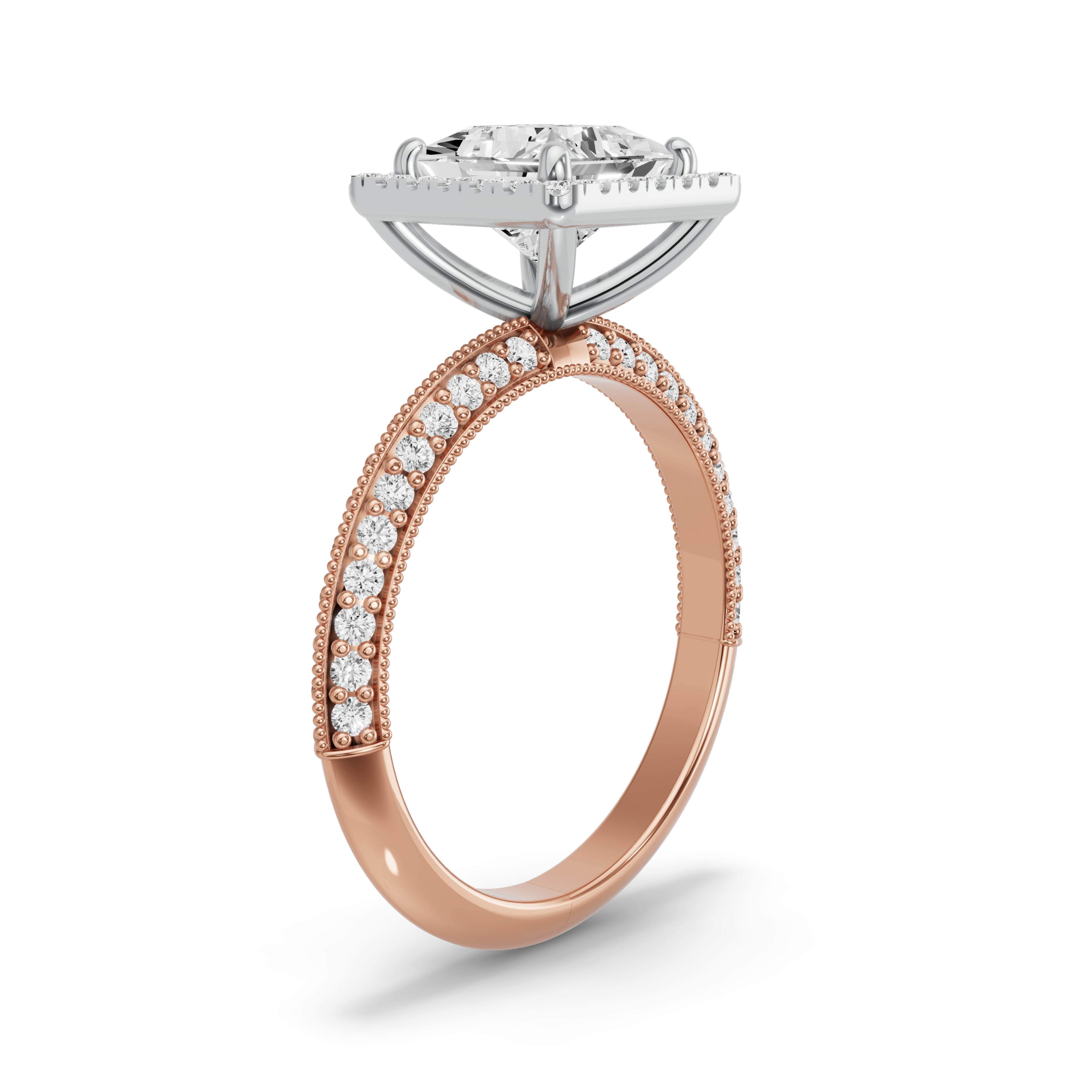 Image for Princess Pave Halo Ring with Knife Edge Pave band in 14K Two Tone Yellow Gold