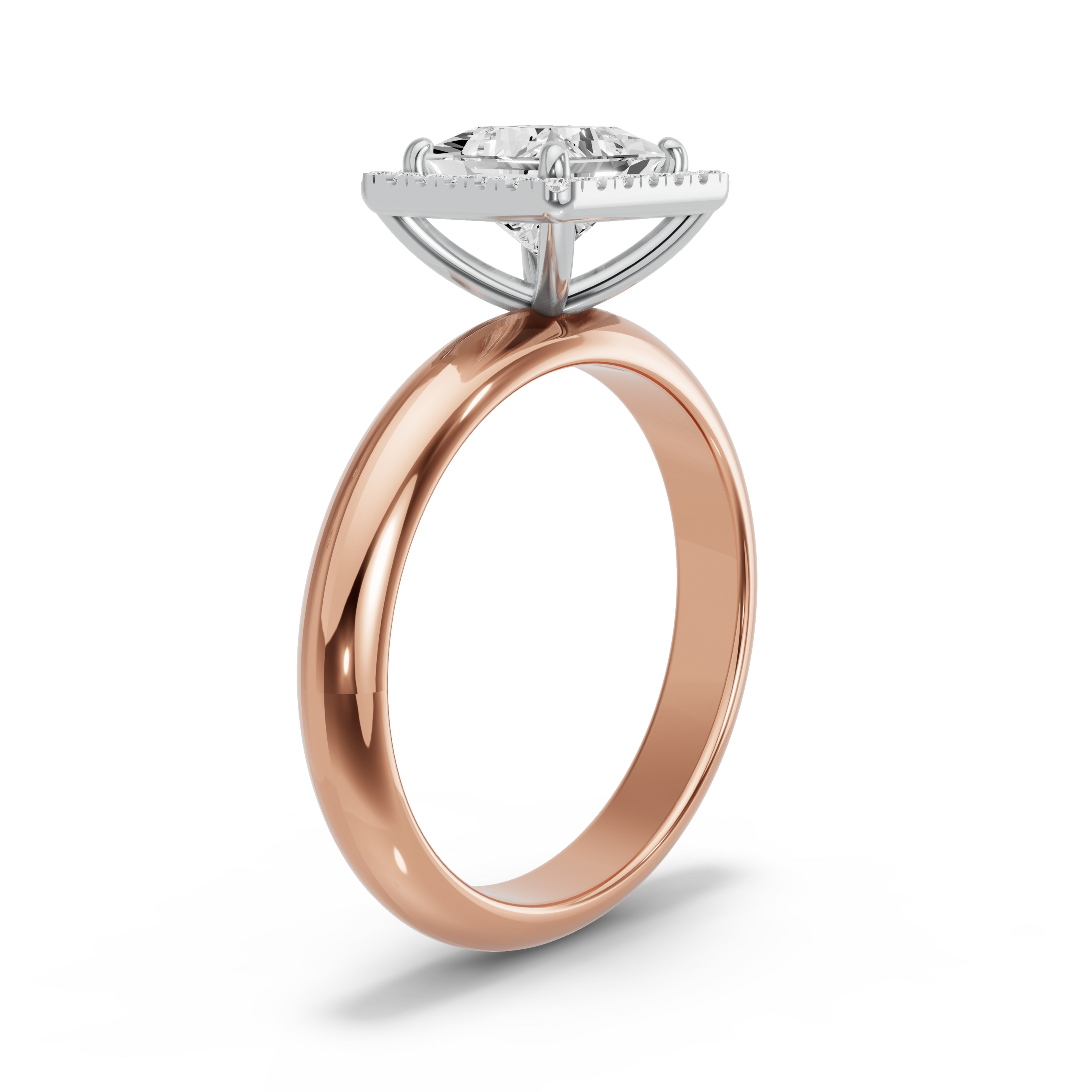 Image for Princess Pave Halo Ring with Knife Edge Solitaire band in 14K Two Tone Rose Gold