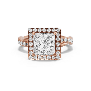 Image for Princess Pave Halo Ring with Rope Pave band in 18K Rose Gold